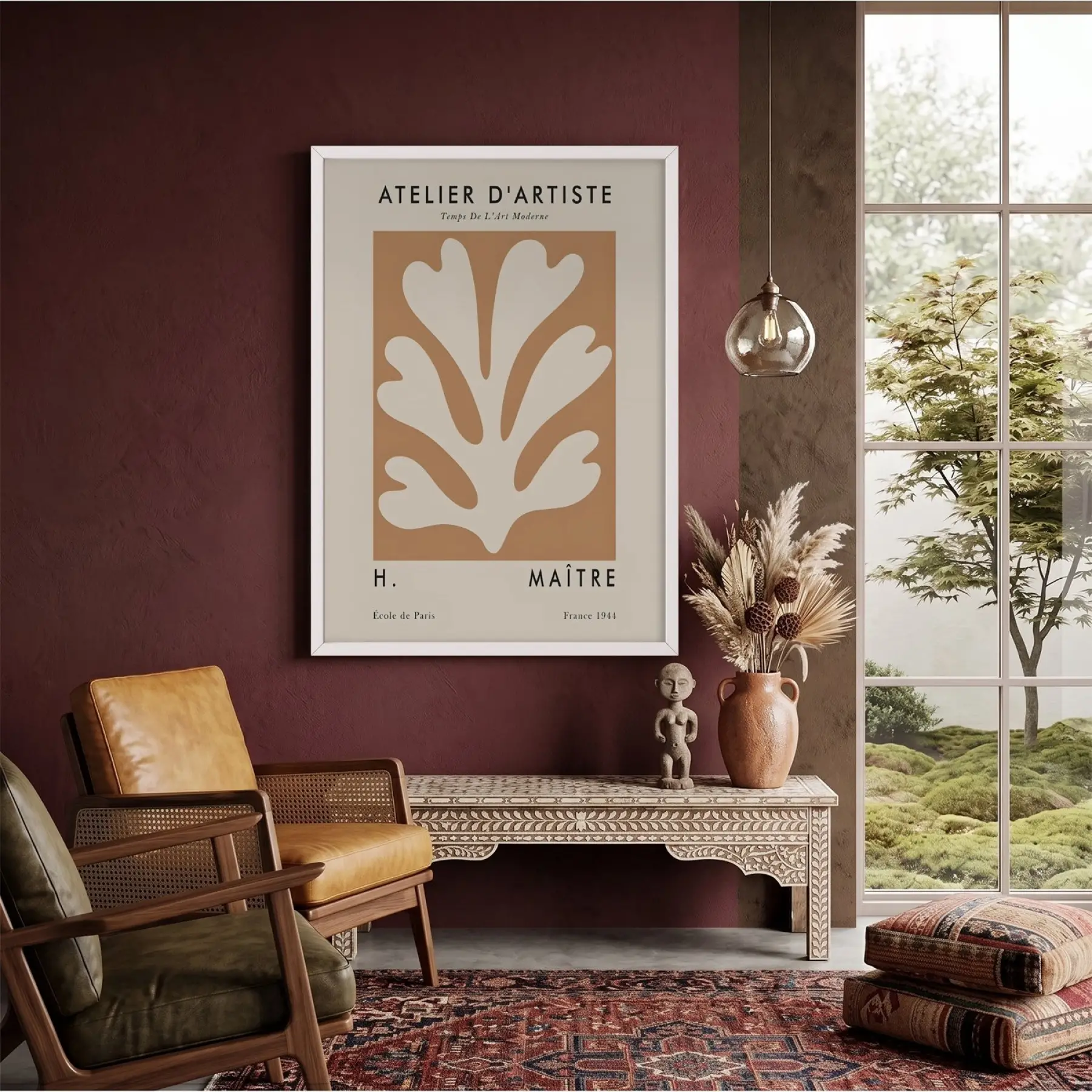 Bej Soyut Yaprak Sanat Beyaz Ahşap Çerçeveli Tablo Dekoratif Obje Ev Aksesuarları Modern
