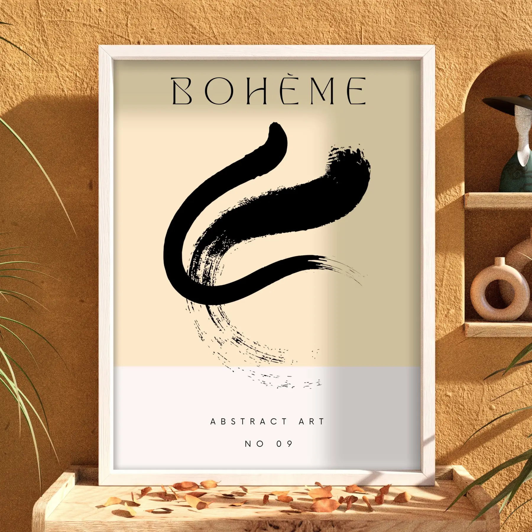 Bohem Akışkan Soyut Tablo Beyaz Ahşap Çerçeveli Dekoratif Obje Ev Aksesuarları Modern Sanat