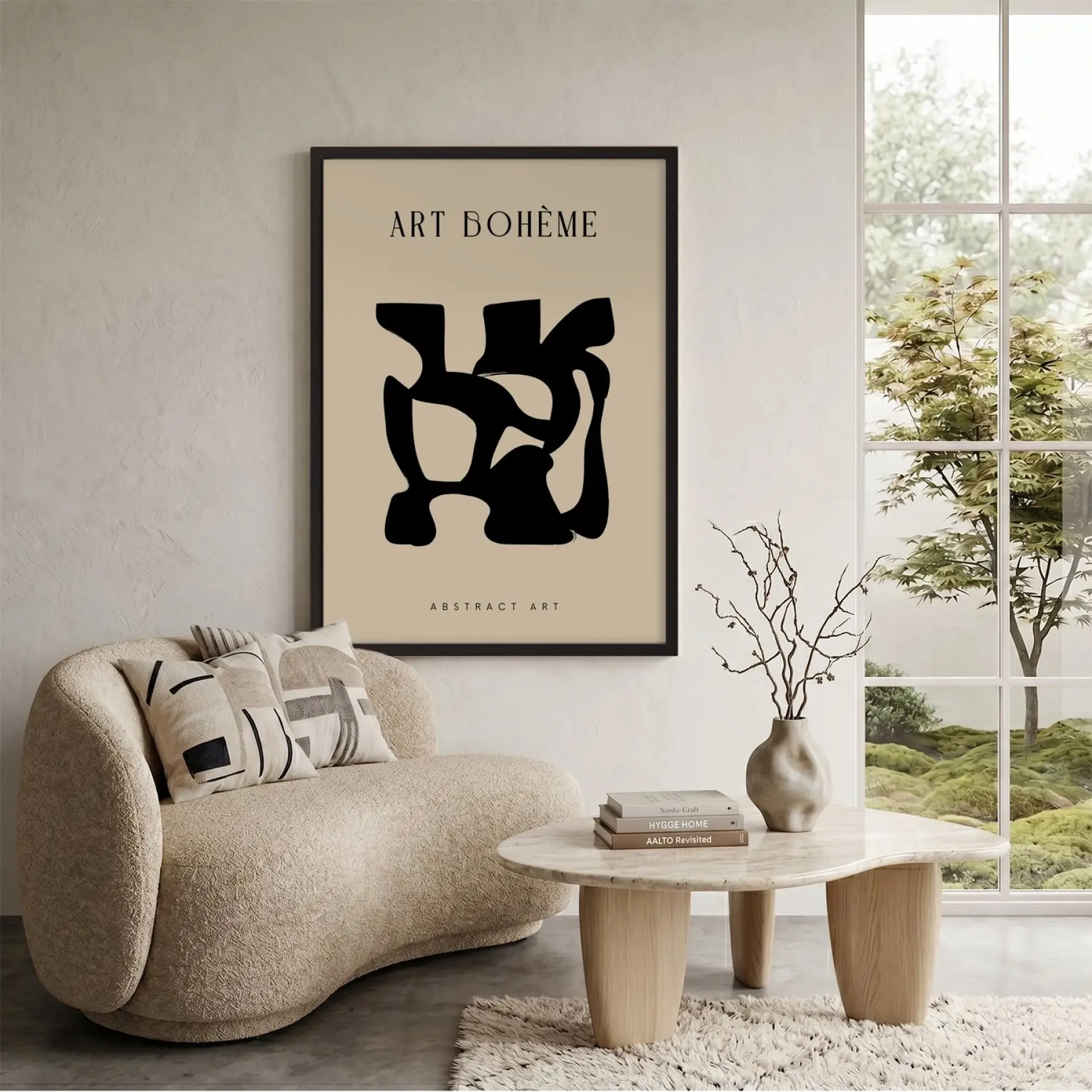 Siyah Soyut Bohem Form Ahşap Çerçeveli Tablo Obje Ev Aksesuarları Modern Sanat İç