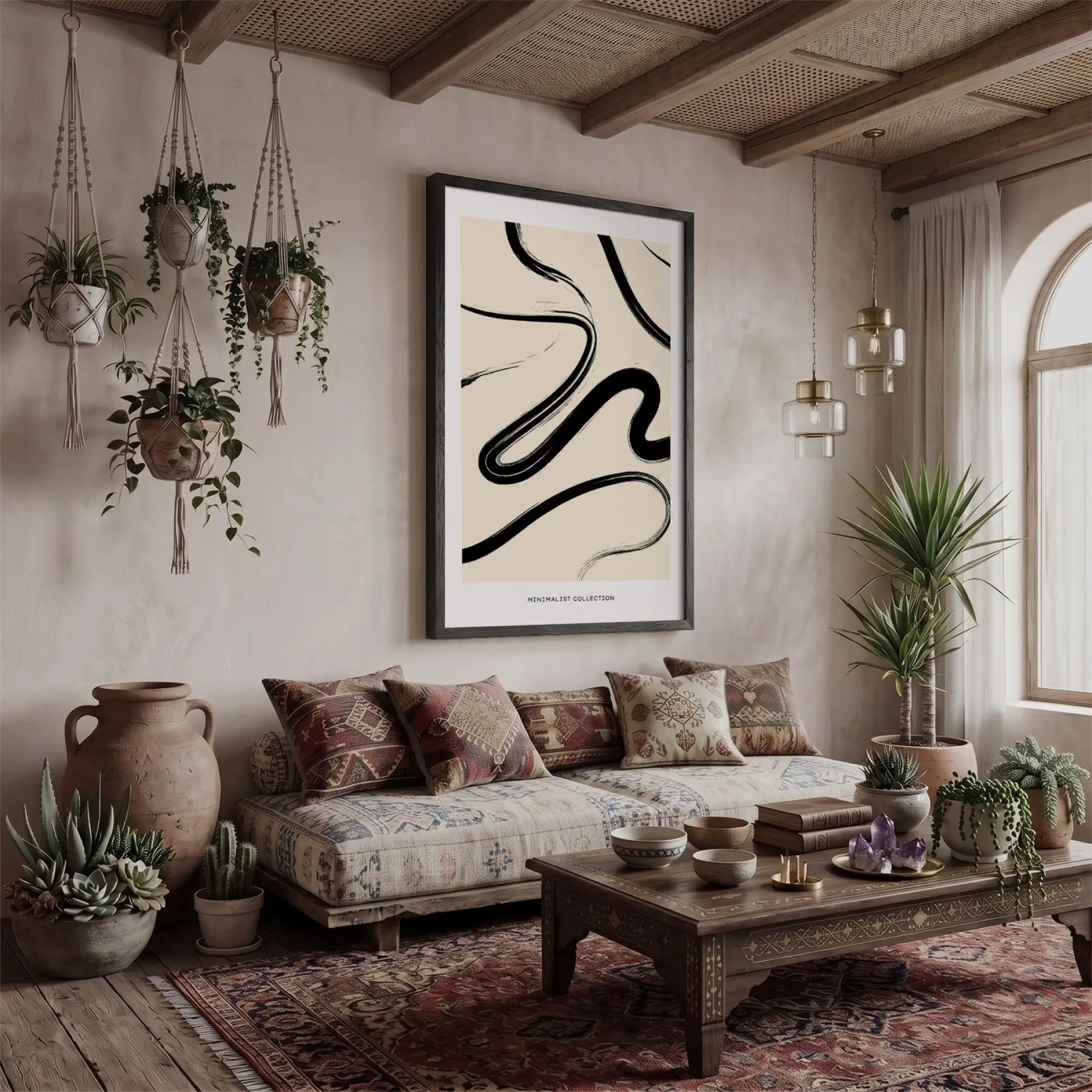 Soyut Siyah Akış Ahşap Çerçeveli Tablo Sanat İç Mekan Yatak Koridor Ofis Kanvas