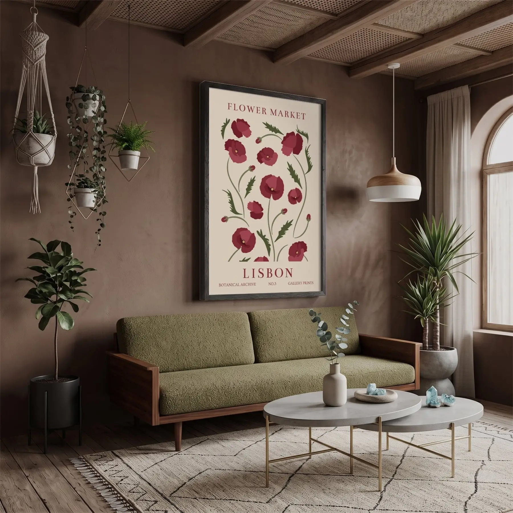 Lizbon Kırmızı Gelincik Siyah Ahşap Çerçeveli Tablo Ev Aksesuarları Modern Sanat İç Mekan