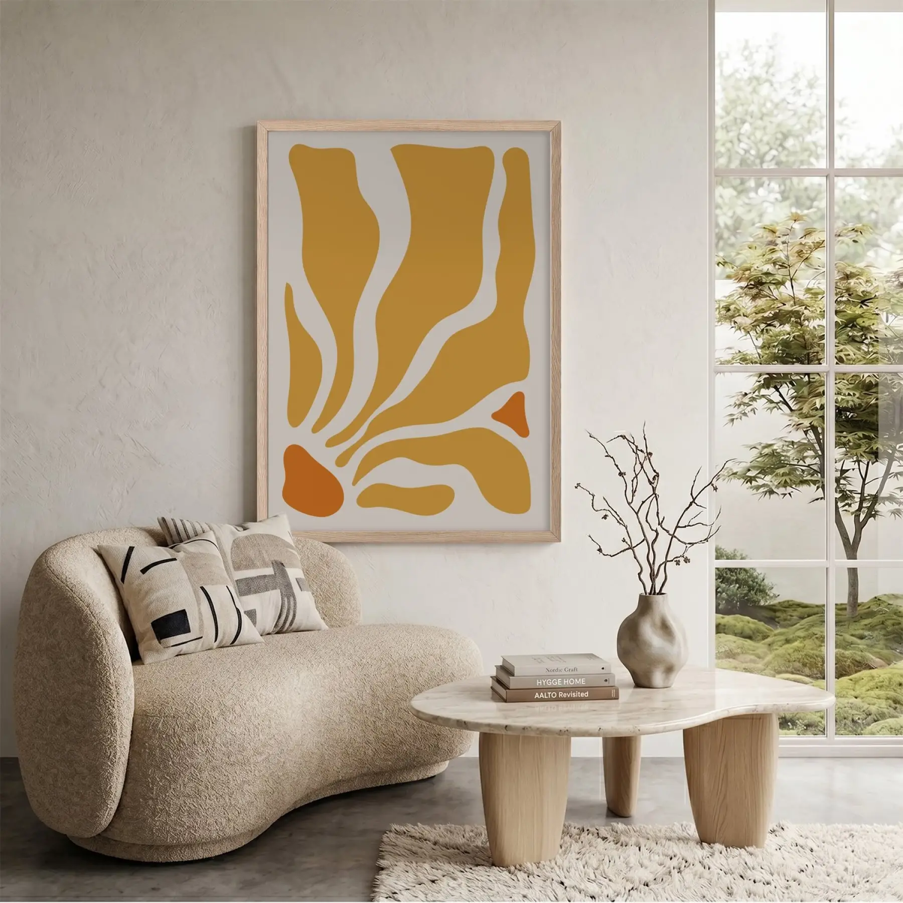 Günışığı Akıcı Desenler Doğal Ahşap Çerçeveli Tablo Odası Duvar Dekoru Poster Obje Ev