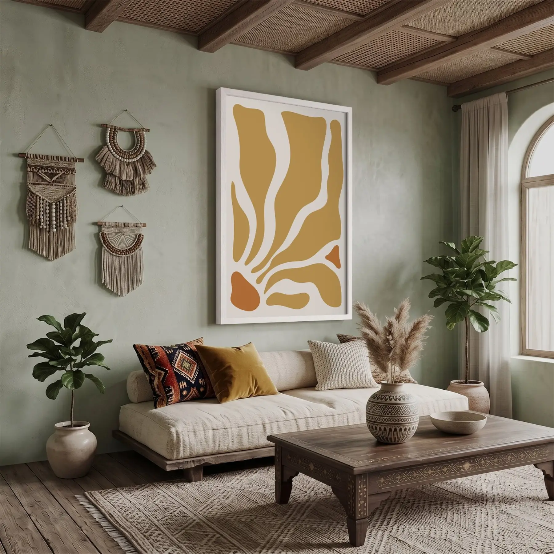Günışığı Akıcı Desenler Beyaz Ahşap Çerçeveli Tablo Ev Aksesuarları Modern Sanat İç Mekan