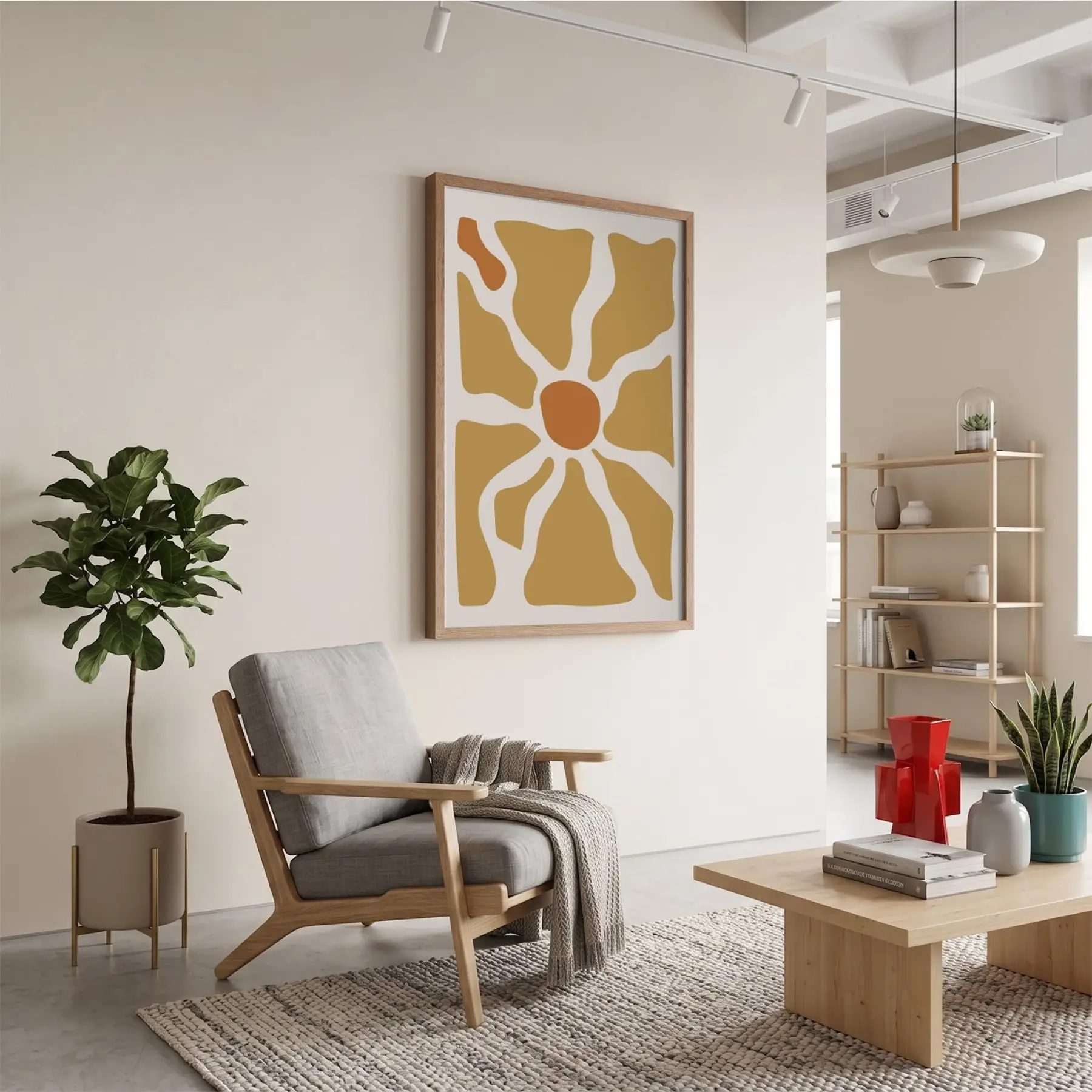 Organik Turuncu Desen Doğal Ahşap Çerçeveli Tablo Dekorasyonu Poster Obje Ev Aksesuarları Modern