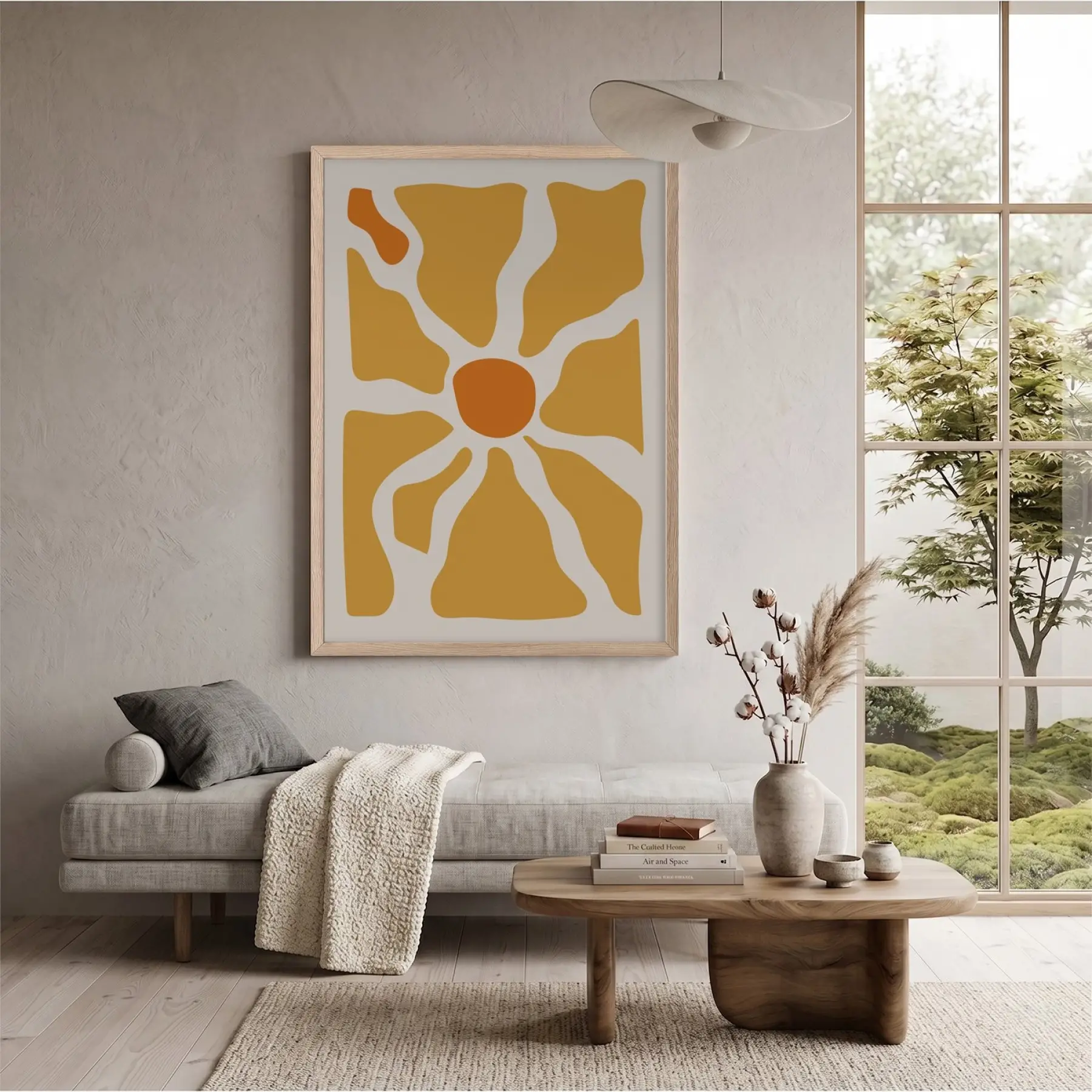 Organik Turuncu Desen Doğal Ahşap Çerçeveli Tablo Dekorasyonu Poster Obje Ev Aksesuarları Modern