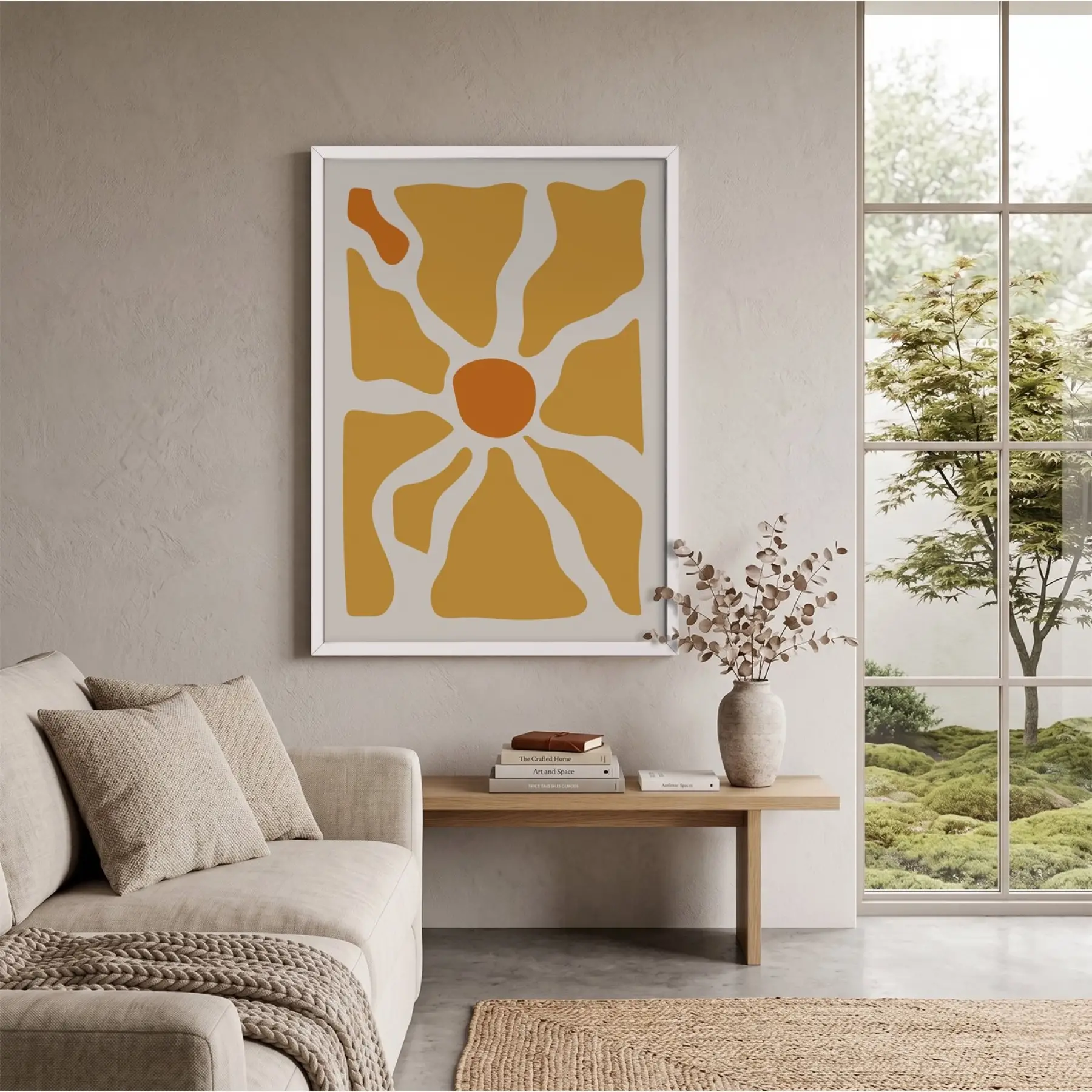 Organik Turuncu Desen Beyaz Ahşap Çerçeveli Tablo Poster Dekoratif Obje Ev Aksesuarları Modern