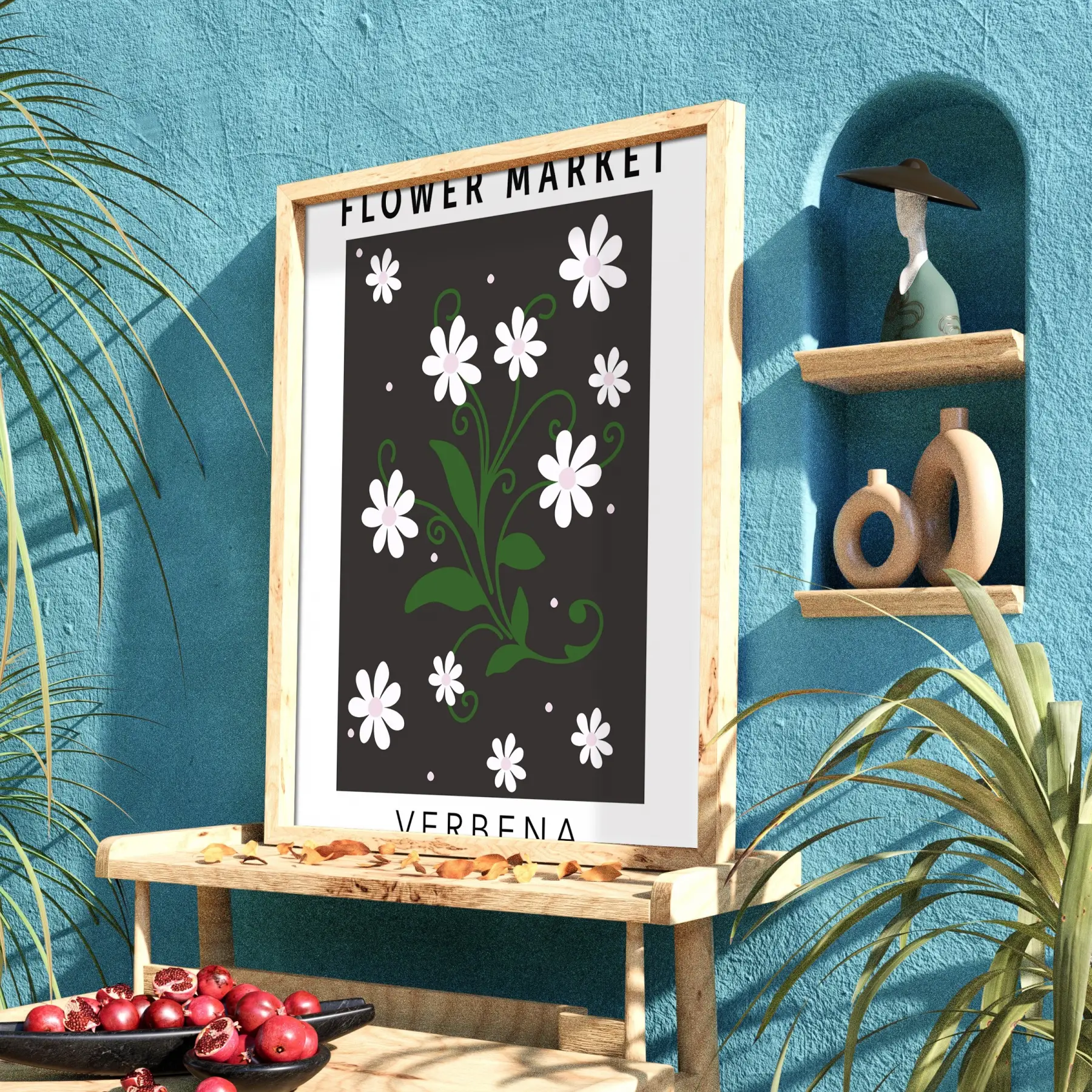 Papatya Botanik Poster Doğal Ahşap Çerçeveli Tablo Bohem Odası Duvar Dekoru Obje Ev