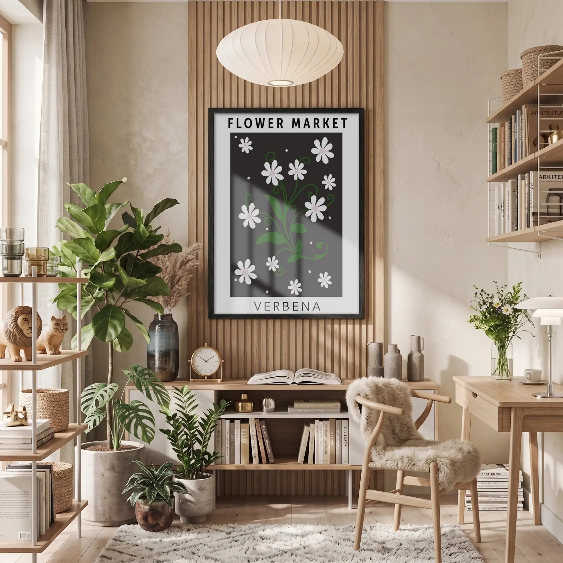 Papatya Botanik Poster Siyah Ahşap Çerçeveli Tablo Bohem Dekorasyonu Obje Ev Aksesuarları Modern