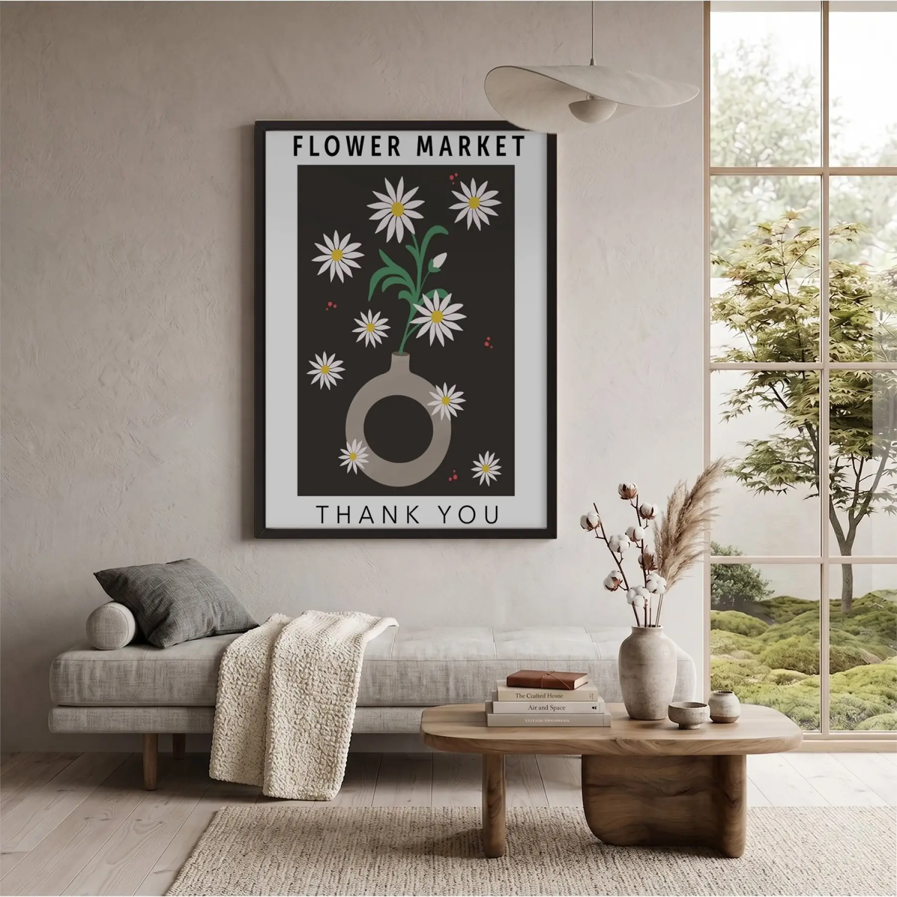 Çiçek Pazarı Papatya Afişi Siyah Ahşap Çerçeveli Tablo Bohem Dekorasyonu Poster Obje Ev