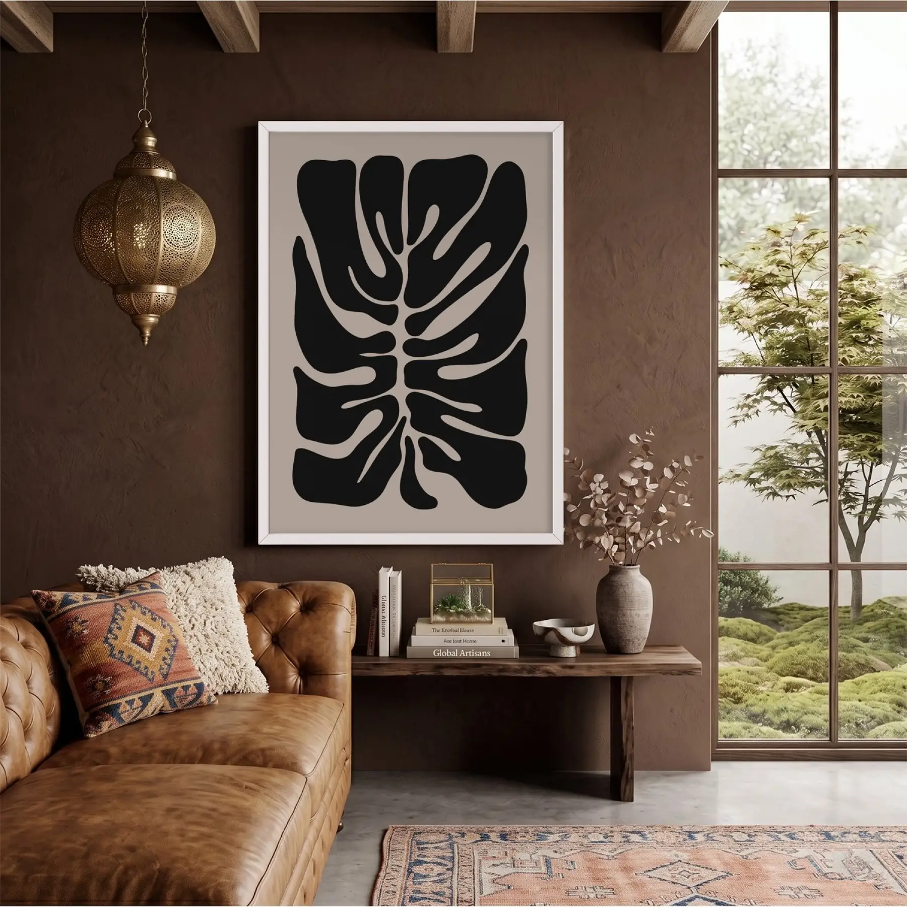 Soyut Monstera Sanatı Beyaz Ahşap Çerçeveli Tablo Poster Dekoratif Obje Ev Aksesuarları Modern
