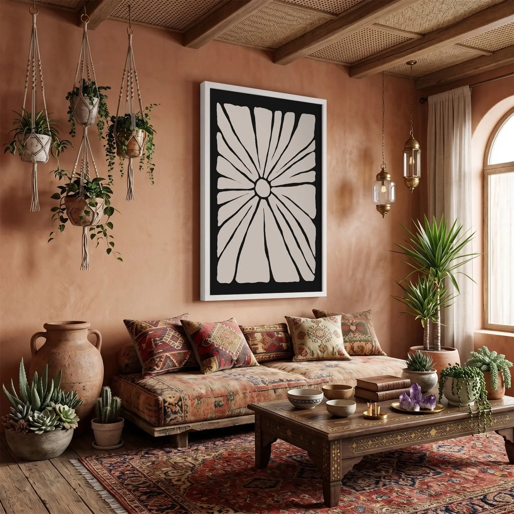 Minimalist Bej Güneş Çiçeği Beyaz Ahşap Çerçeveli Tablo Aksesuarları Modern Sanat İç Mekan