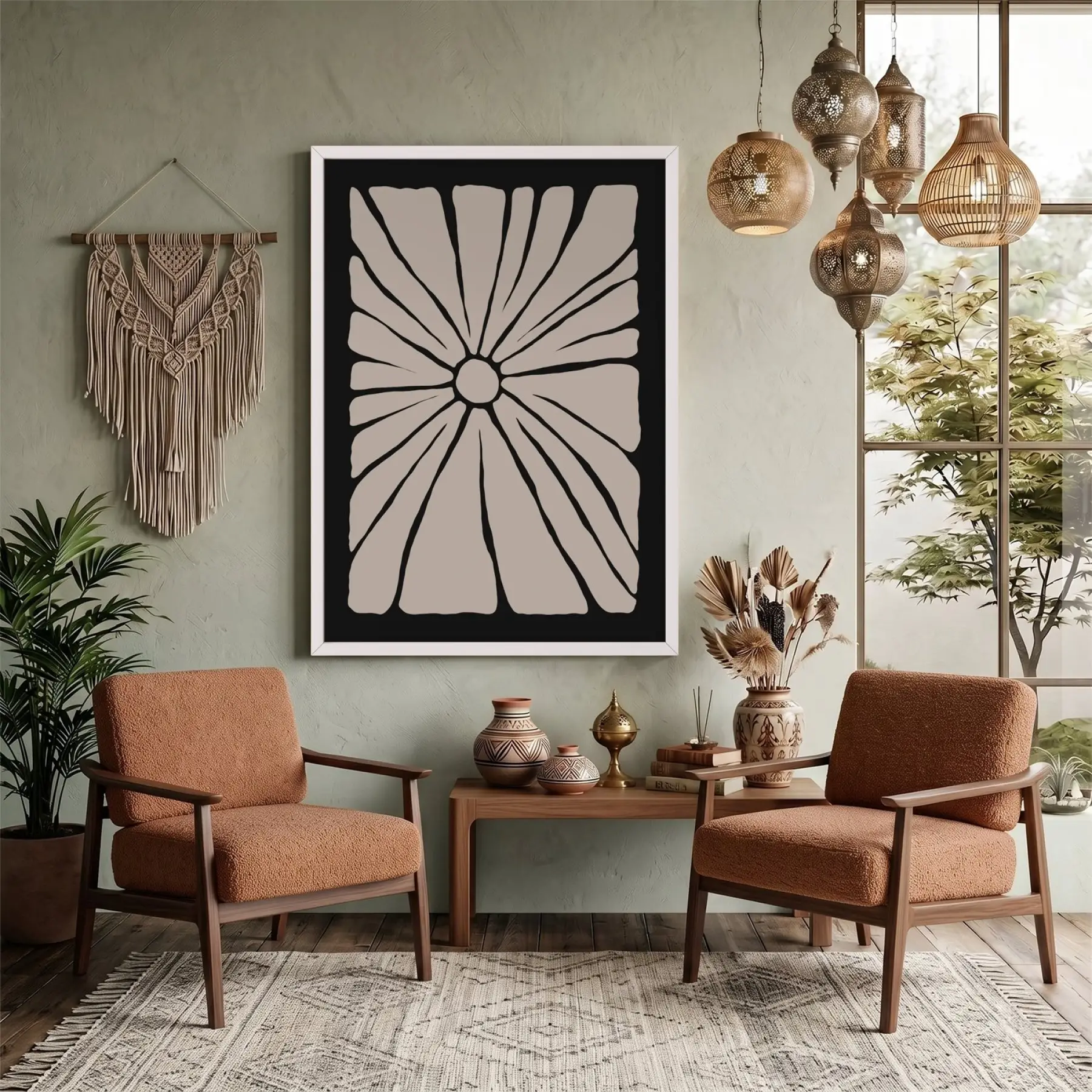 Minimalist Bej Güneş Çiçeği Beyaz Ahşap Çerçeveli Tablo Aksesuarları Modern Sanat İç Mekan