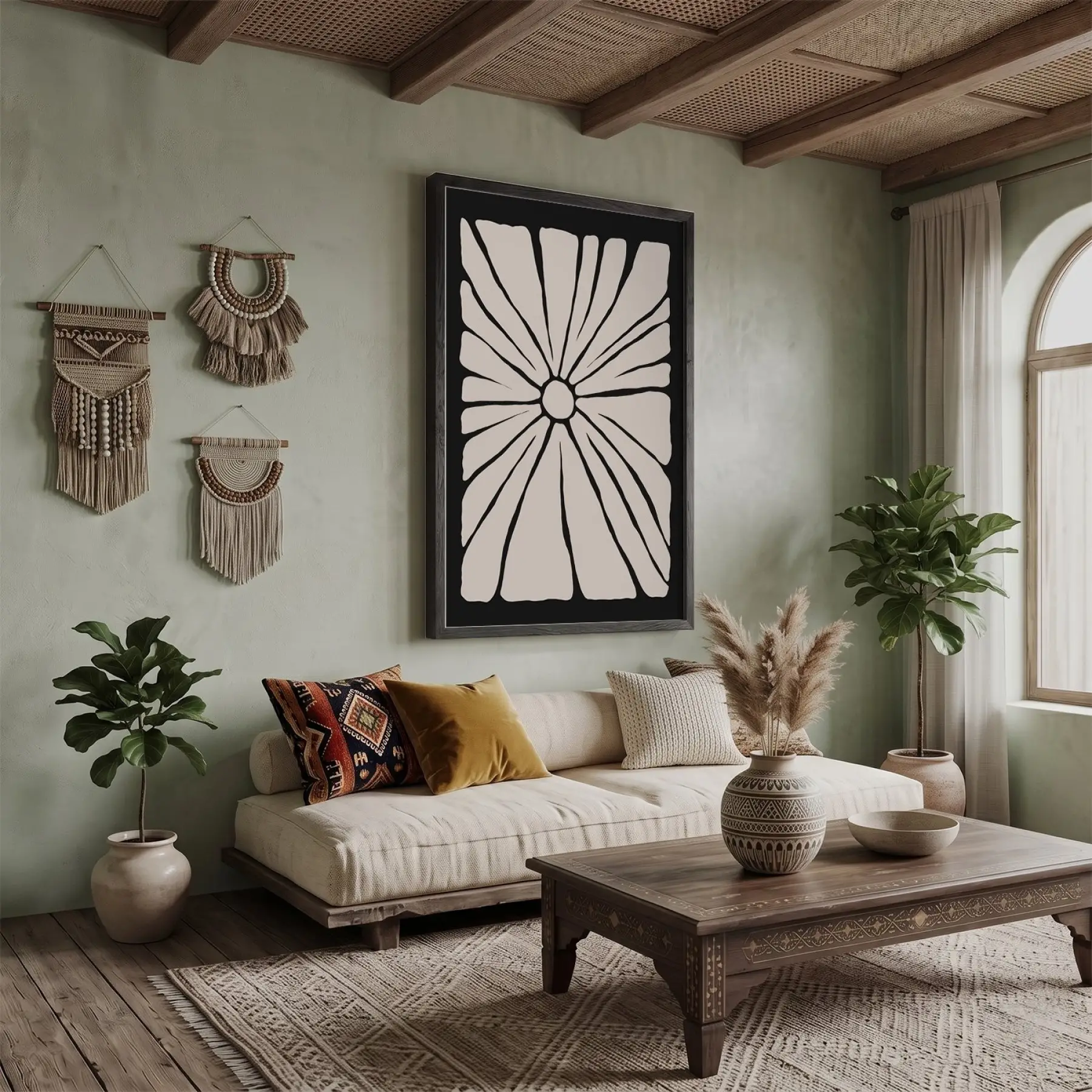 Minimalist Bej Güneş Çiçeği Siyah Ahşap Çerçeveli Tablo Dekoru Poster Obje Ev Aksesuarları