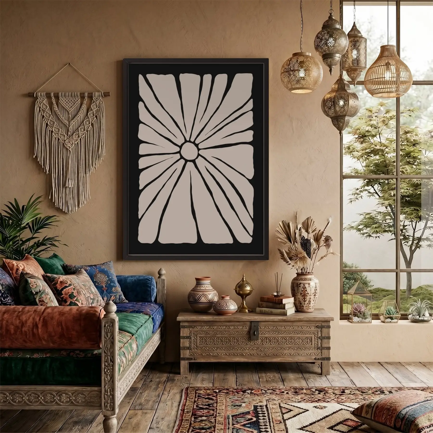 Minimalist Bej Güneş Çiçeği Siyah Ahşap Çerçeveli Tablo Dekoru Poster Obje Ev Aksesuarları