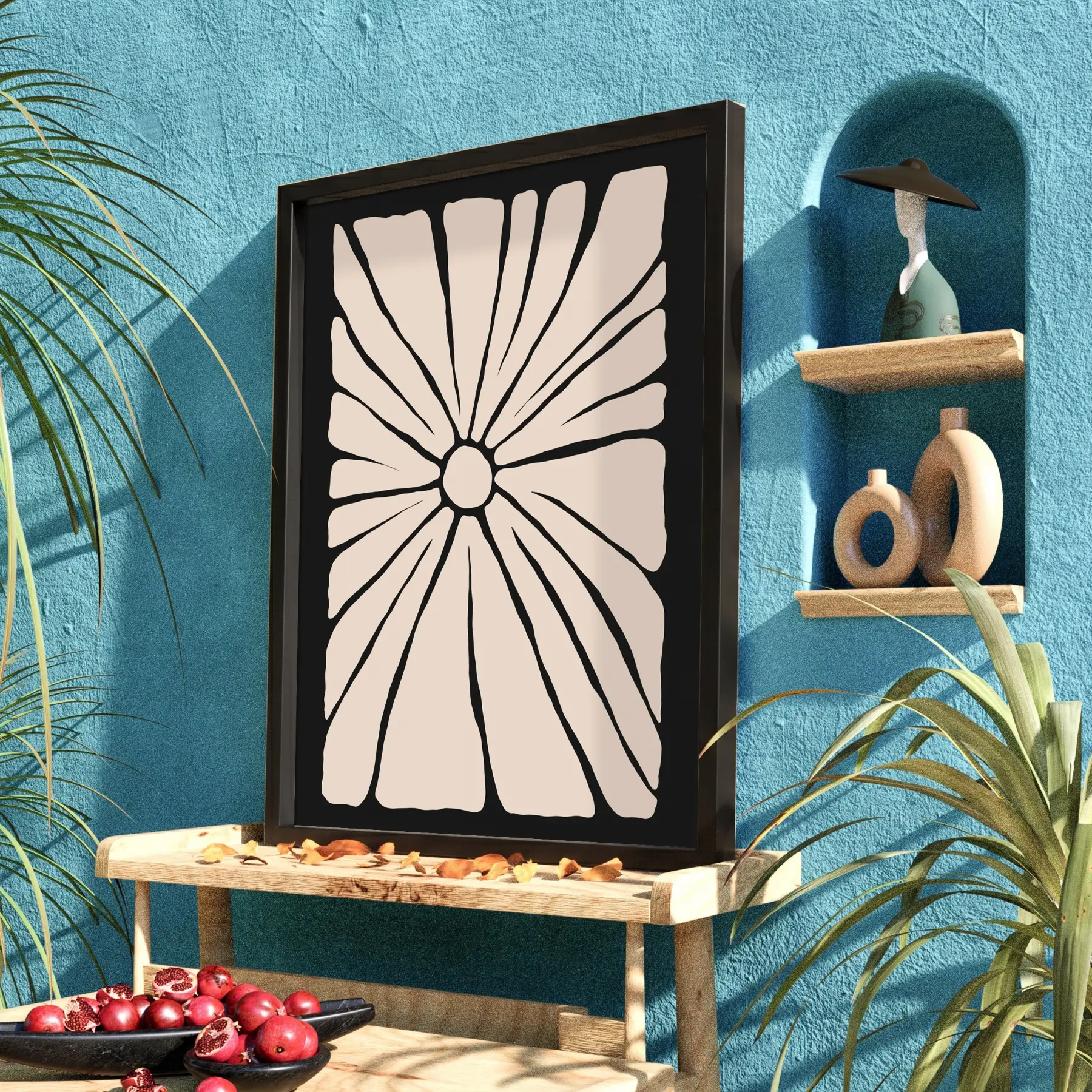 Minimalist Bej Güneş Çiçeği Siyah Ahşap Çerçeveli Tablo Dekoru Poster Obje Ev Aksesuarları