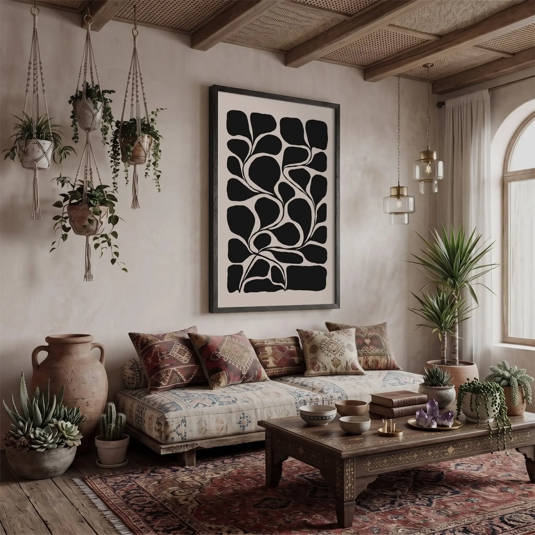 Organik Siyah Dalgalar Ahşap Çerçeveli Tablo Dekoratif Obje Ev Aksesuarları Modern Sanat İç