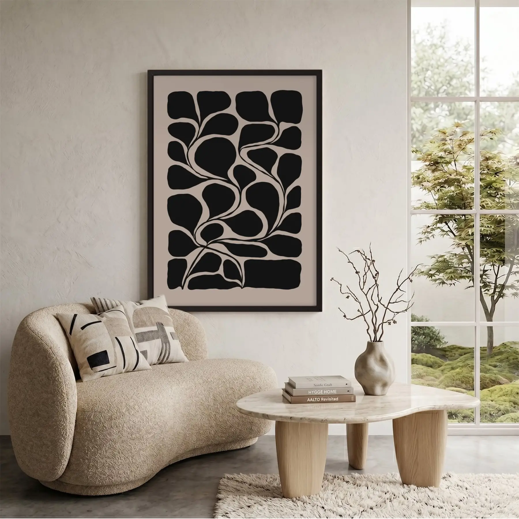 Organik Siyah Dalgalar Ahşap Çerçeveli Tablo Dekoratif Obje Ev Aksesuarları Modern Sanat İç