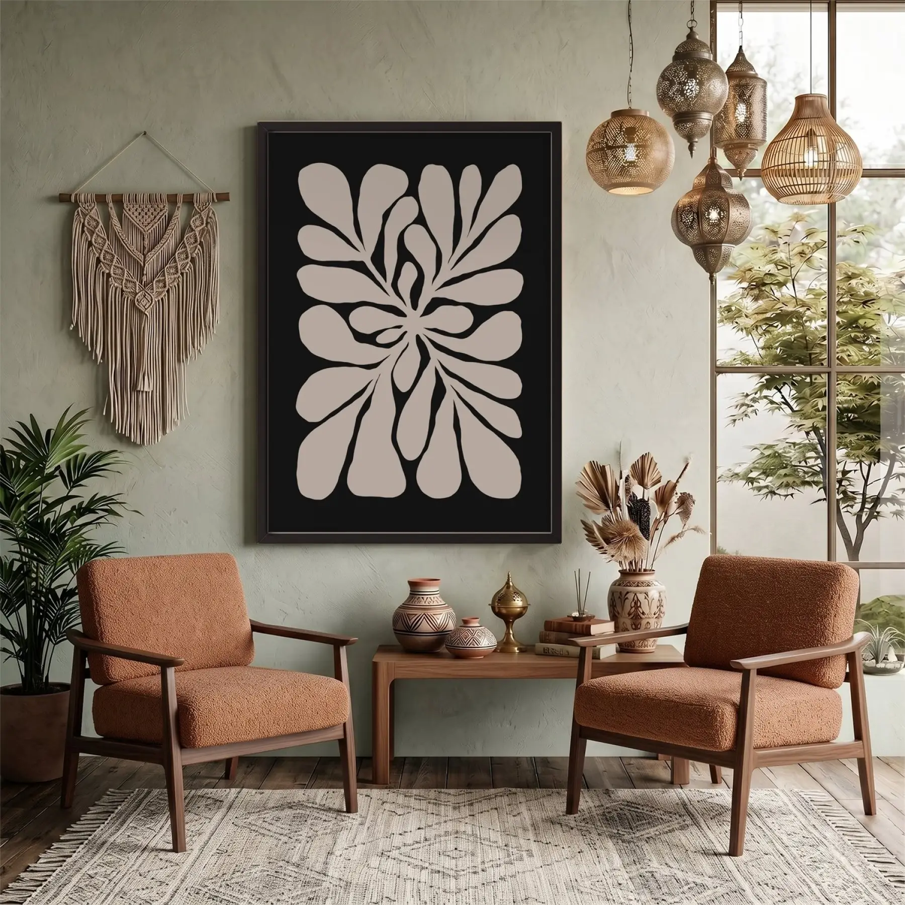 Modern Bej Bitki Formu Siyah Ahşap Çerçeveli Tablo Poster Dekoratif Obje Ev Aksesuarları