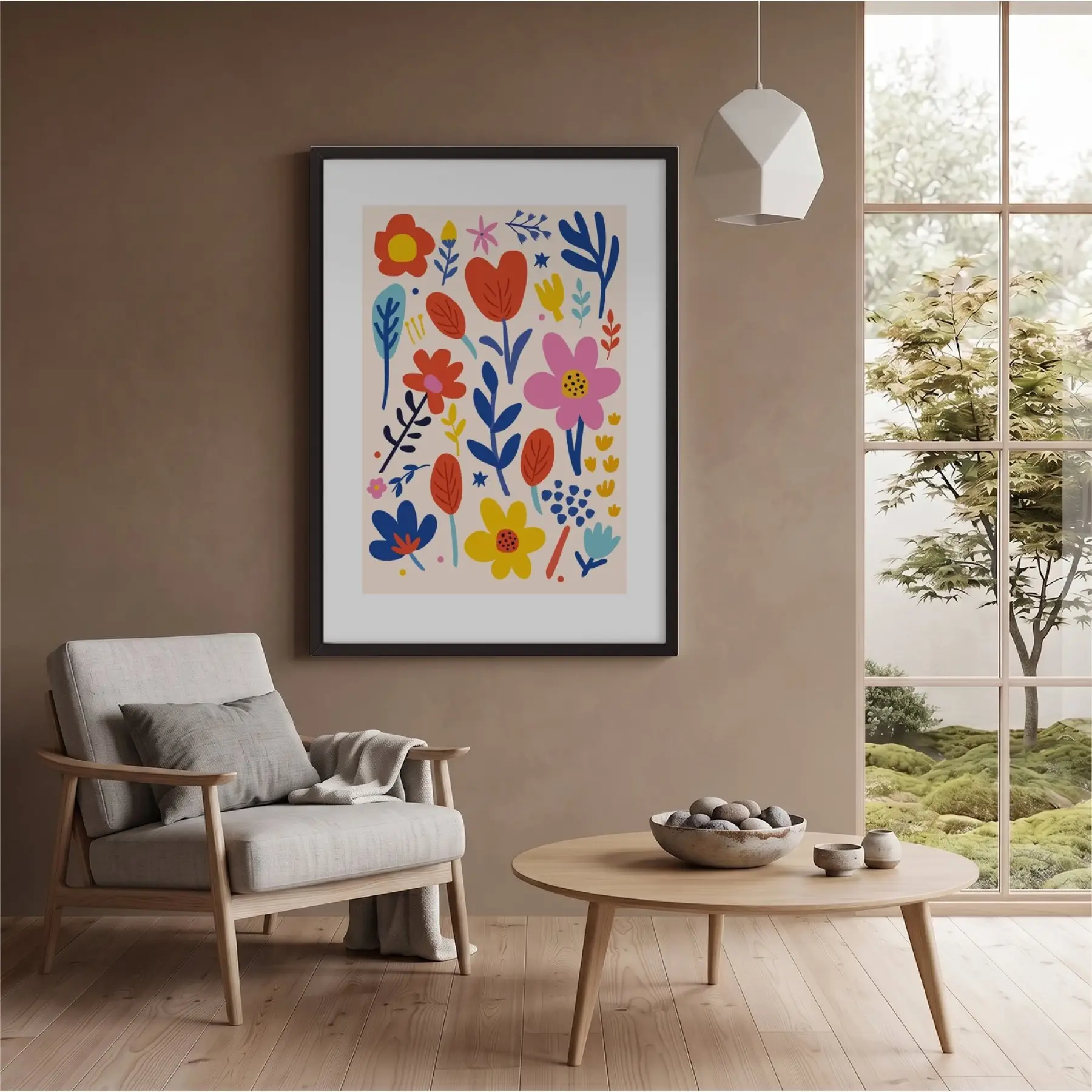 Canlı Soyut Çiçekler Siyah Ahşap Çerçeveli Tablo Bohem Poster Dekoratif Obje Ev Aksesuarları