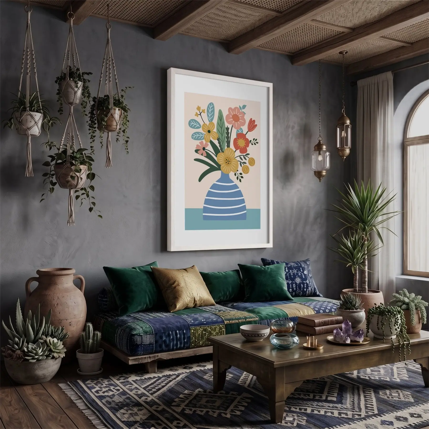 Pastel Vazo Çiçek Tablosu Beyaz Ahşap Çerçeveli Bohem Dekoratif Obje Ev Aksesuarları Modern