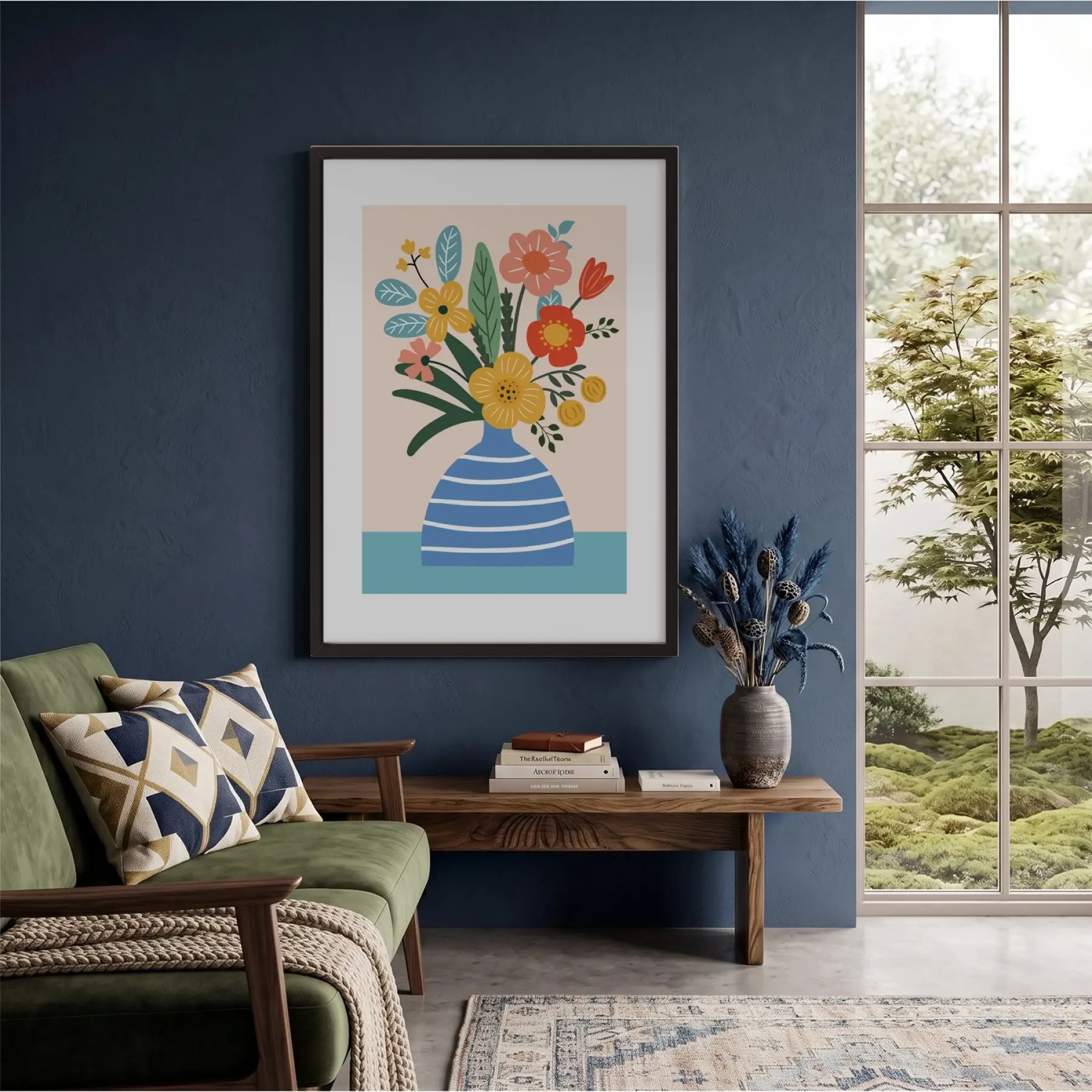 Pastel Vazo Çiçek Tablosu Siyah Ahşap Çerçeveli Bohem Dekoru Poster Obje Ev Aksesuarları