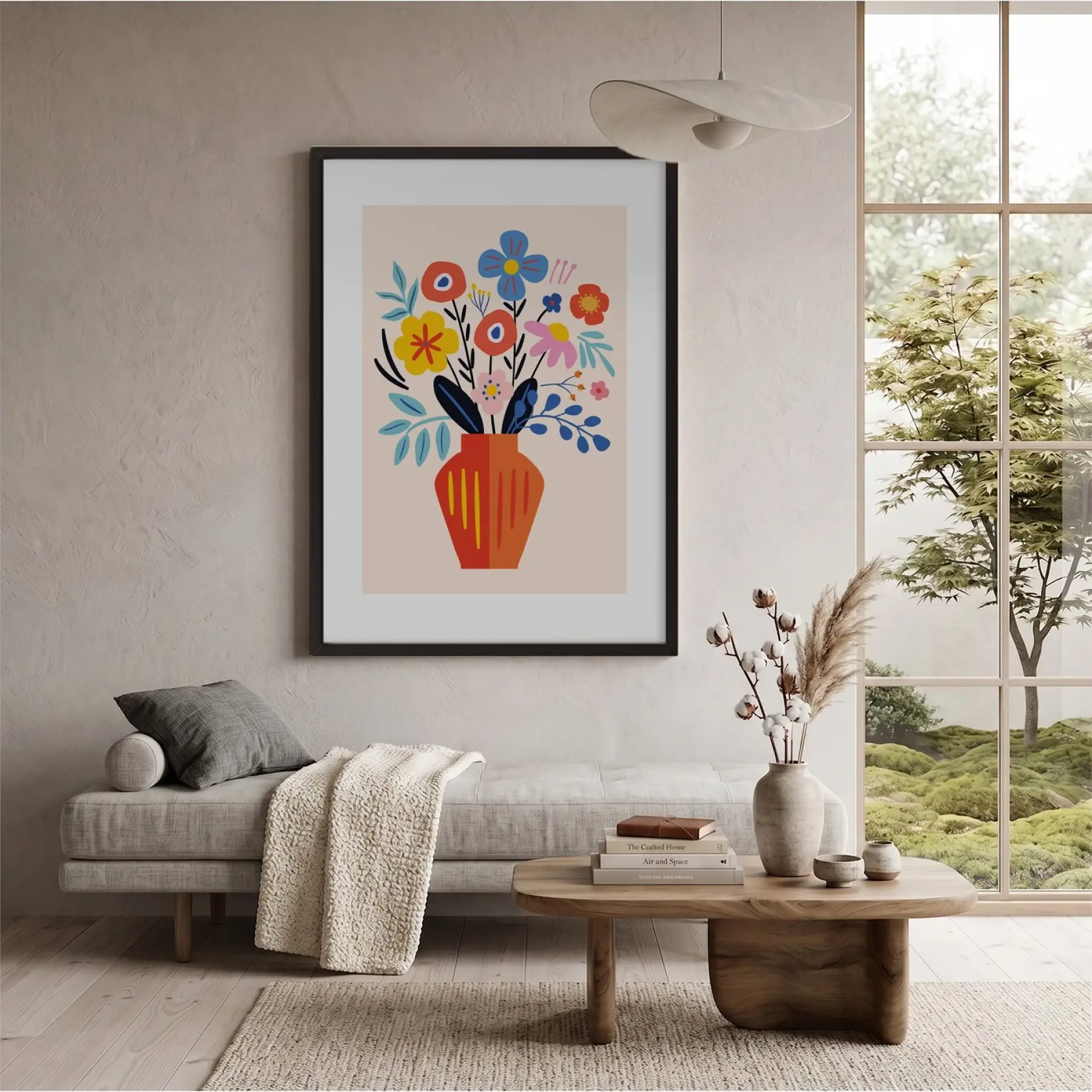 Canlı Vazo Çiçekleri Siyah Ahşap Çerçeveli Tablo Bohem Duvar Dekoru Poster Obje Ev