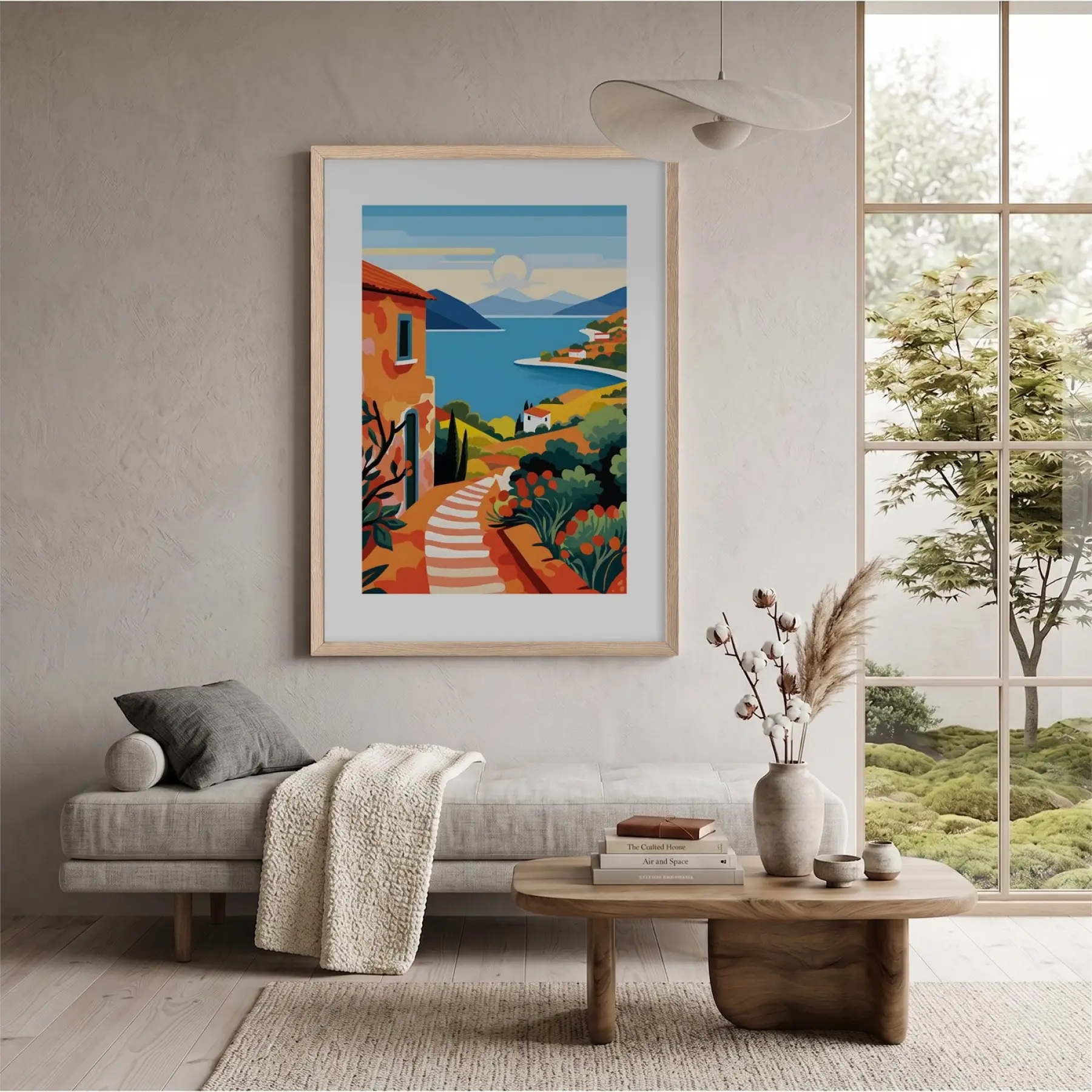Rengarenk Deniz Kasabası Doğal Ahşap Çerçeveli Tablo Poster Dekoratif Obje Ev Aksesuarları Modern