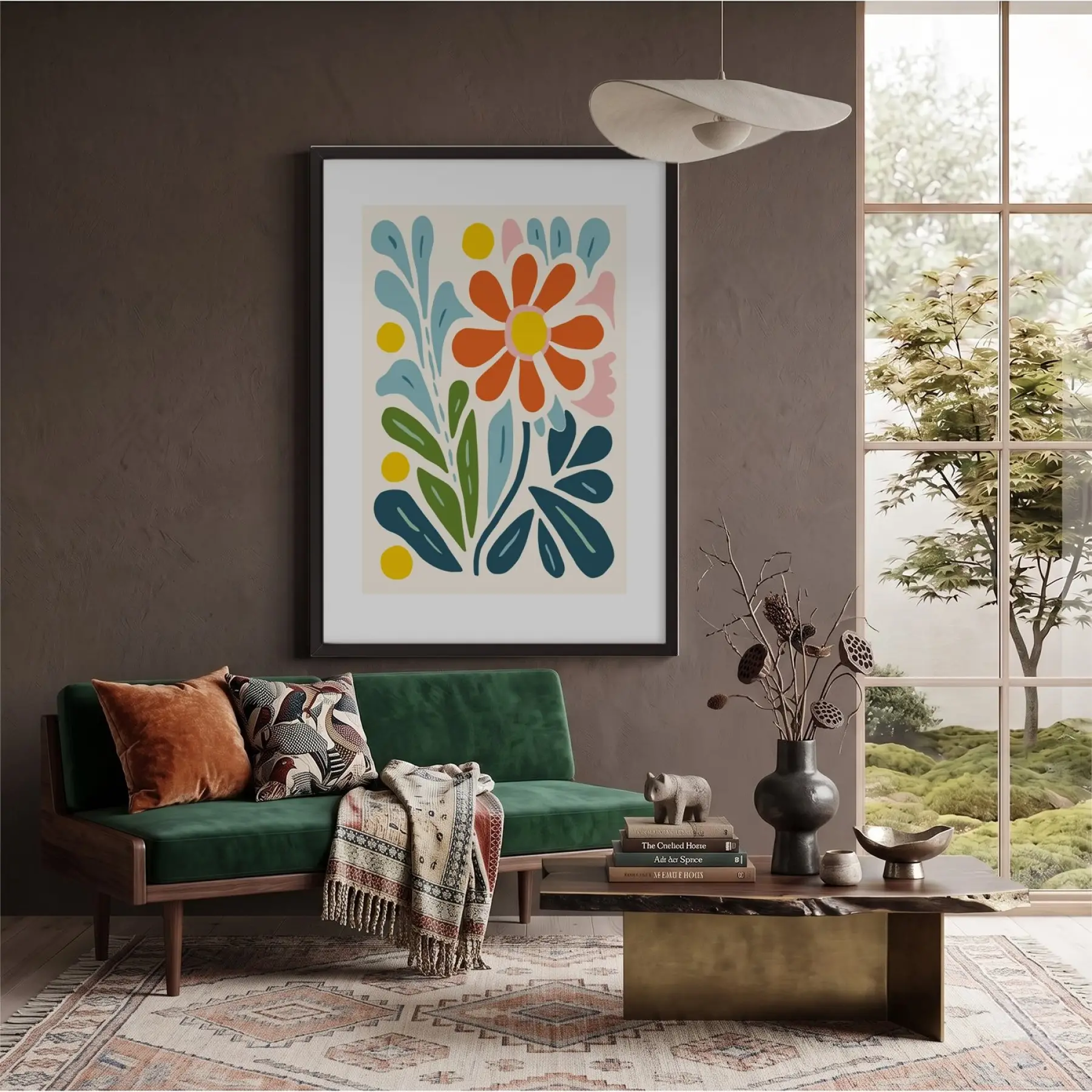 Canlı Soyut Çiçek Siyah Ahşap Çerçeveli Tablo Bohem Duvar Dekoru Poster Obje Ev