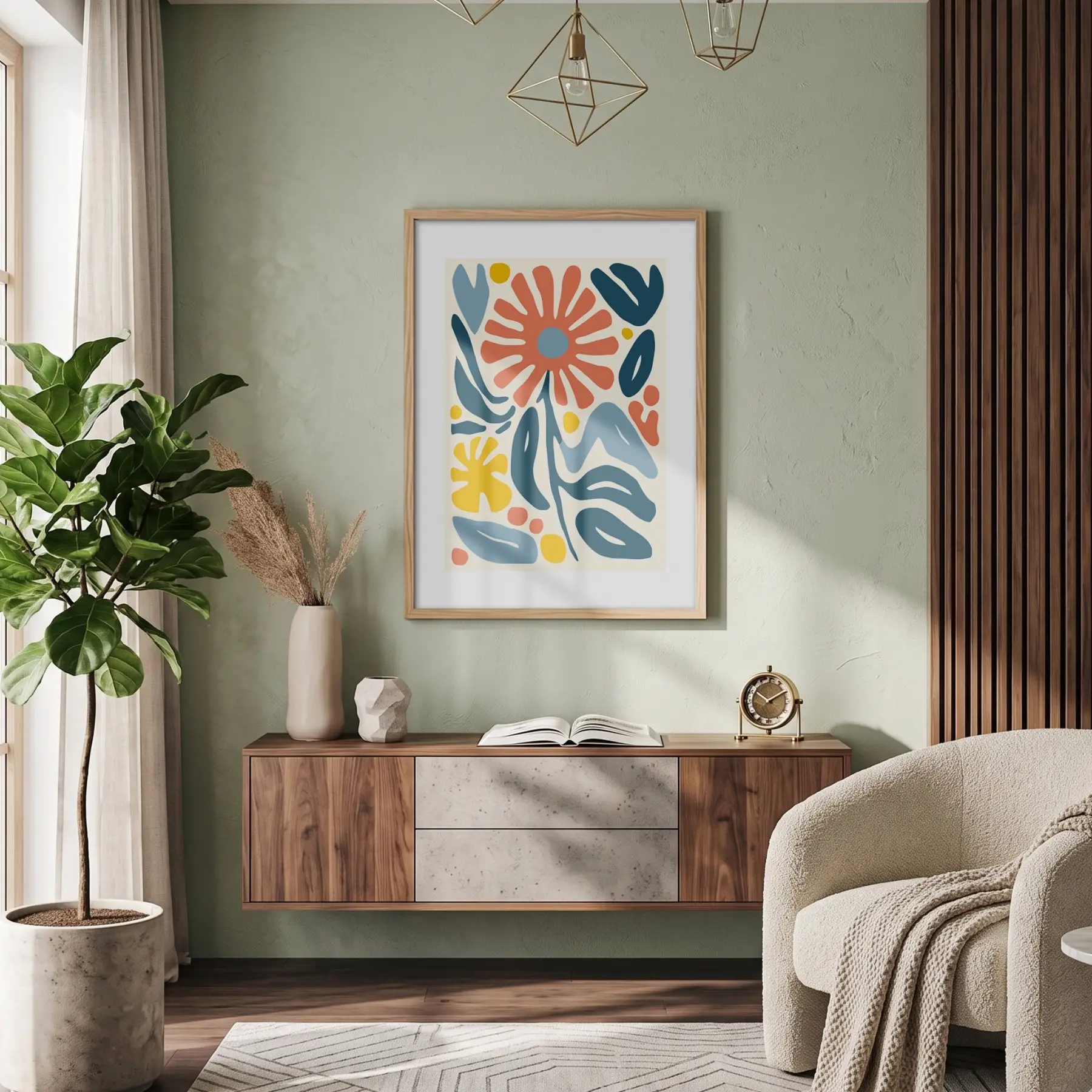 Mercan Mavi Organik Sanat Doğal Ahşap Çerçeveli Tablo Dekoratif Obje Ev Aksesuarları Modern