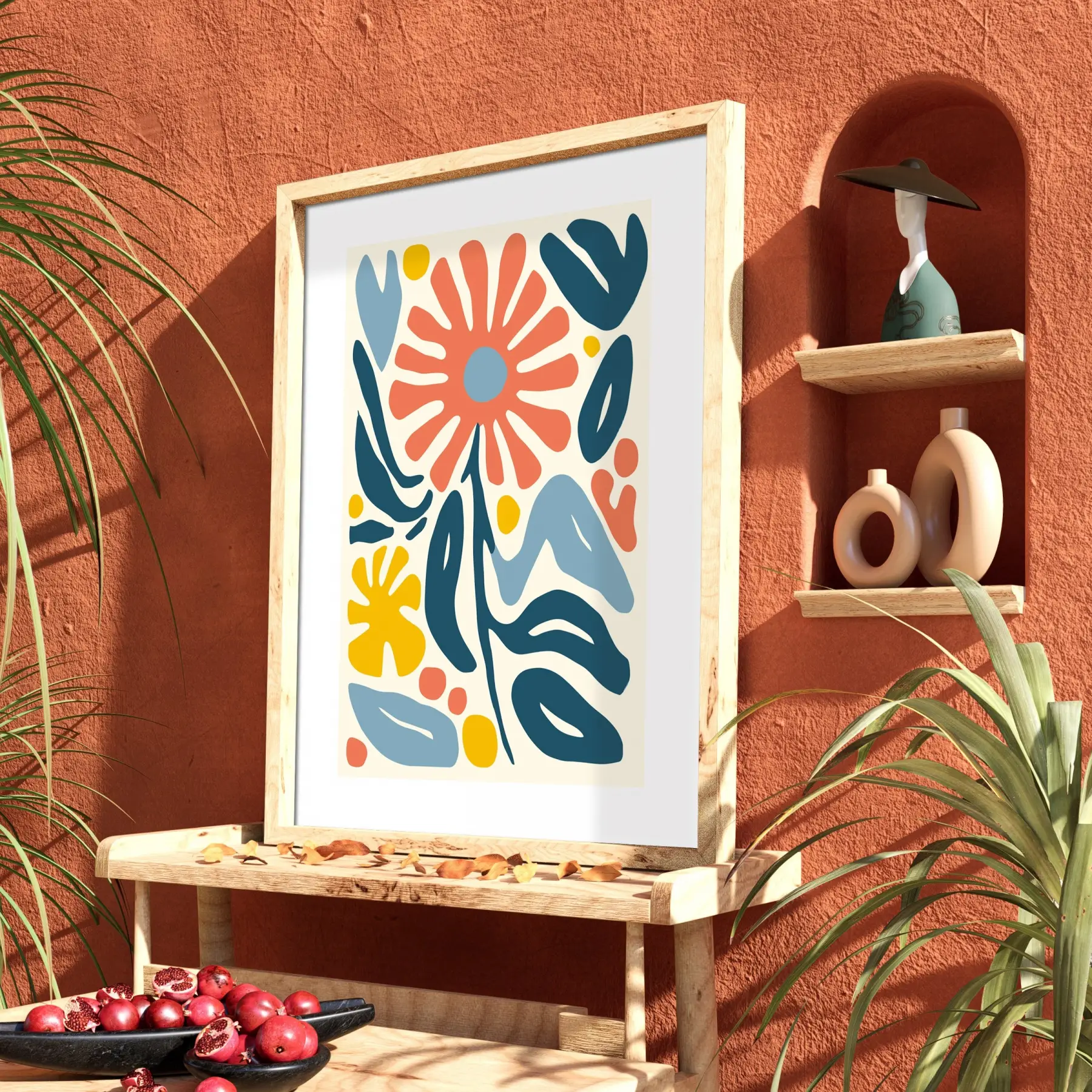 Mercan Mavi Organik Sanat Doğal Ahşap Çerçeveli Tablo Dekoratif Obje Ev Aksesuarları Modern