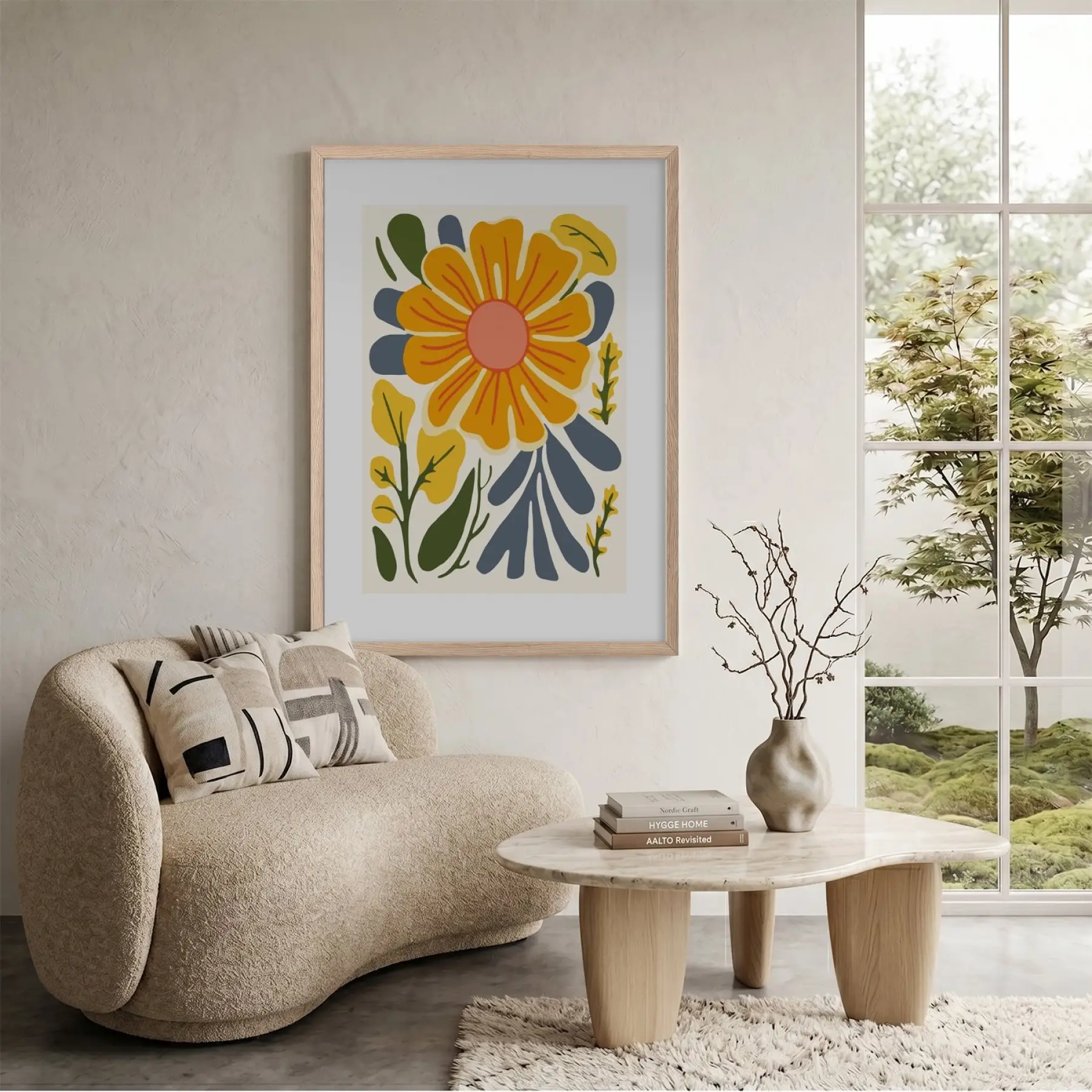 Güneş Çiçeği Soyut Sanat Doğal Ahşap Çerçeveli Tablo Modern İç Mekan Yatak Koridor