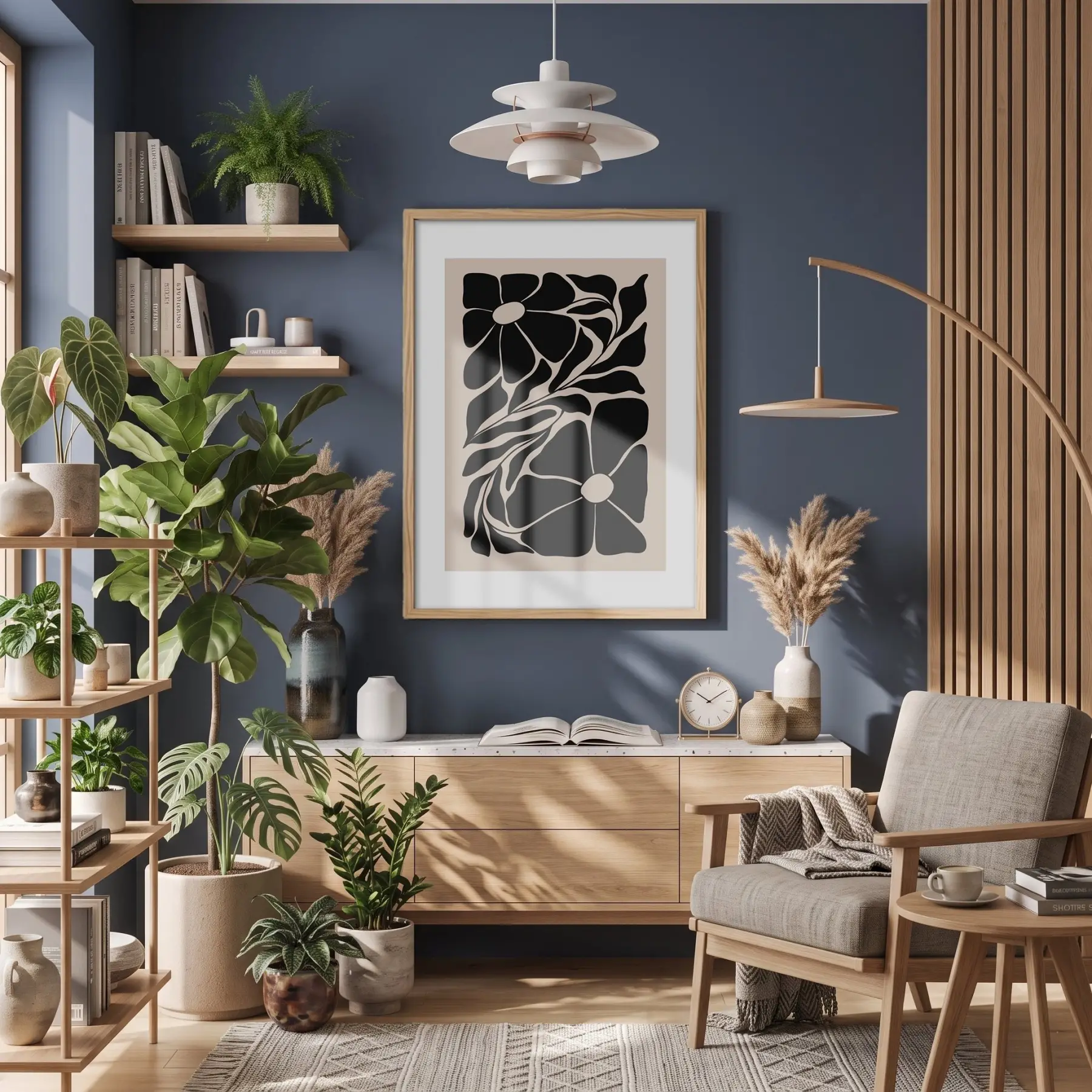 Minimalist Botanik Silüet Doğal Ahşap Çerçeveli Tablo Bohem Dekoratif Obje Ev Aksesuarları Modern