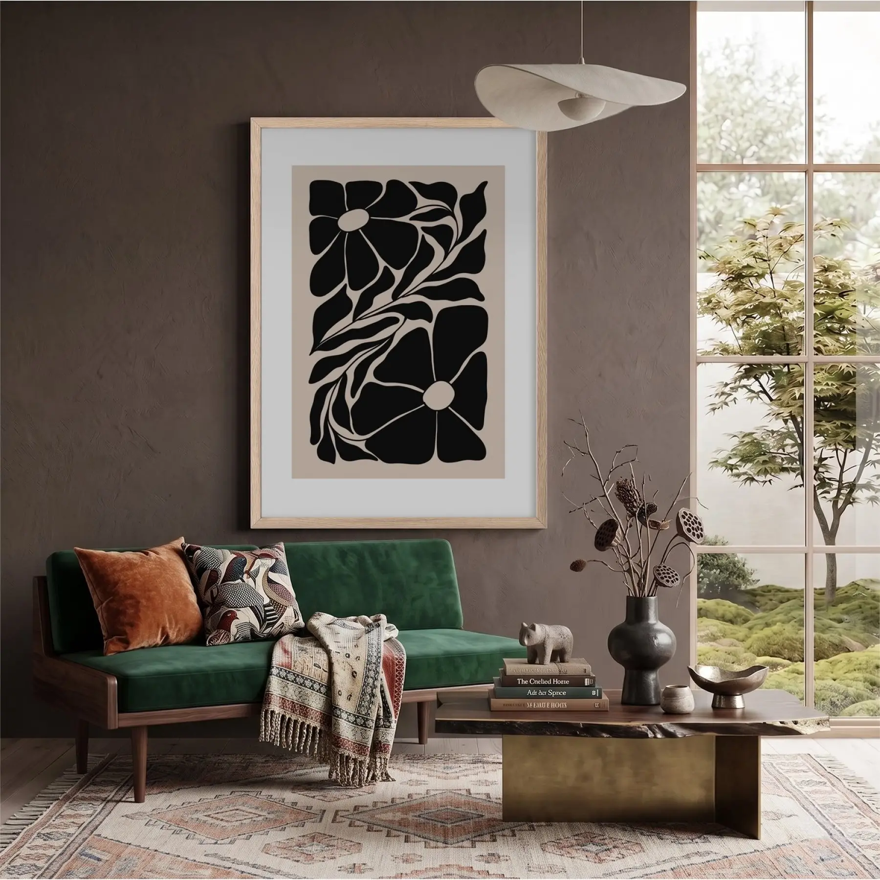 Minimalist Botanik Silüet Doğal Ahşap Çerçeveli Tablo Bohem Dekoratif Obje Ev Aksesuarları Modern