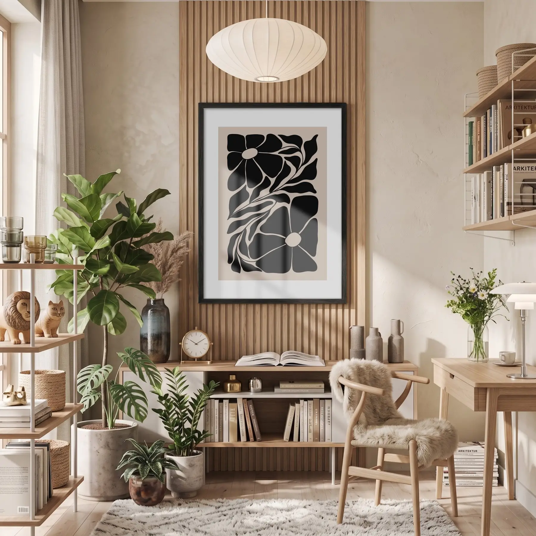 Minimalist Botanik Silüet Siyah Ahşap Çerçeveli Tablo Bohem Mekan Yatak Koridor Ofis Kanvas