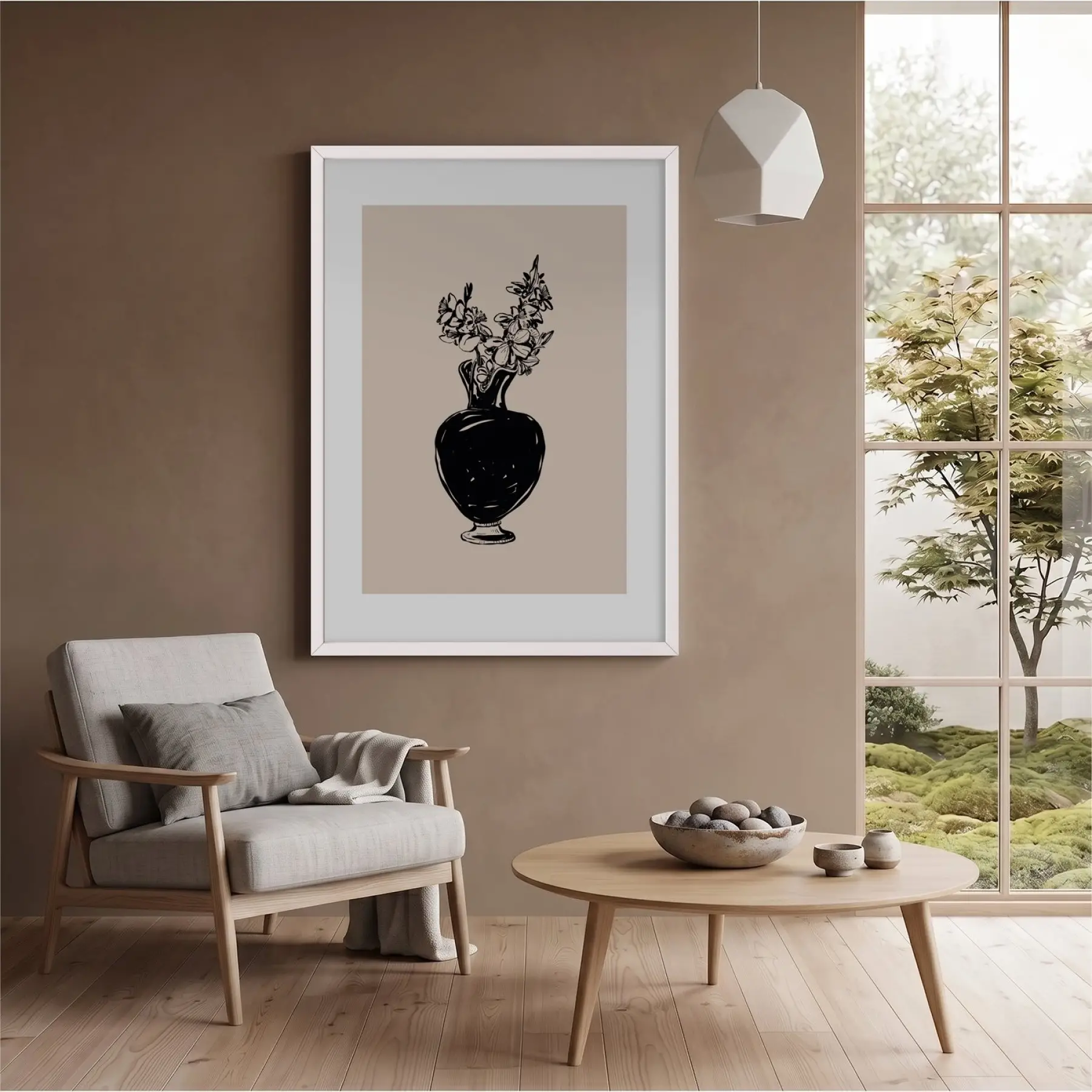 Minimalist Vazo Çiçekler Beyaz Ahşap Çerçeveli Tablo Bohem Modern Sanat İç Mekan Yatak