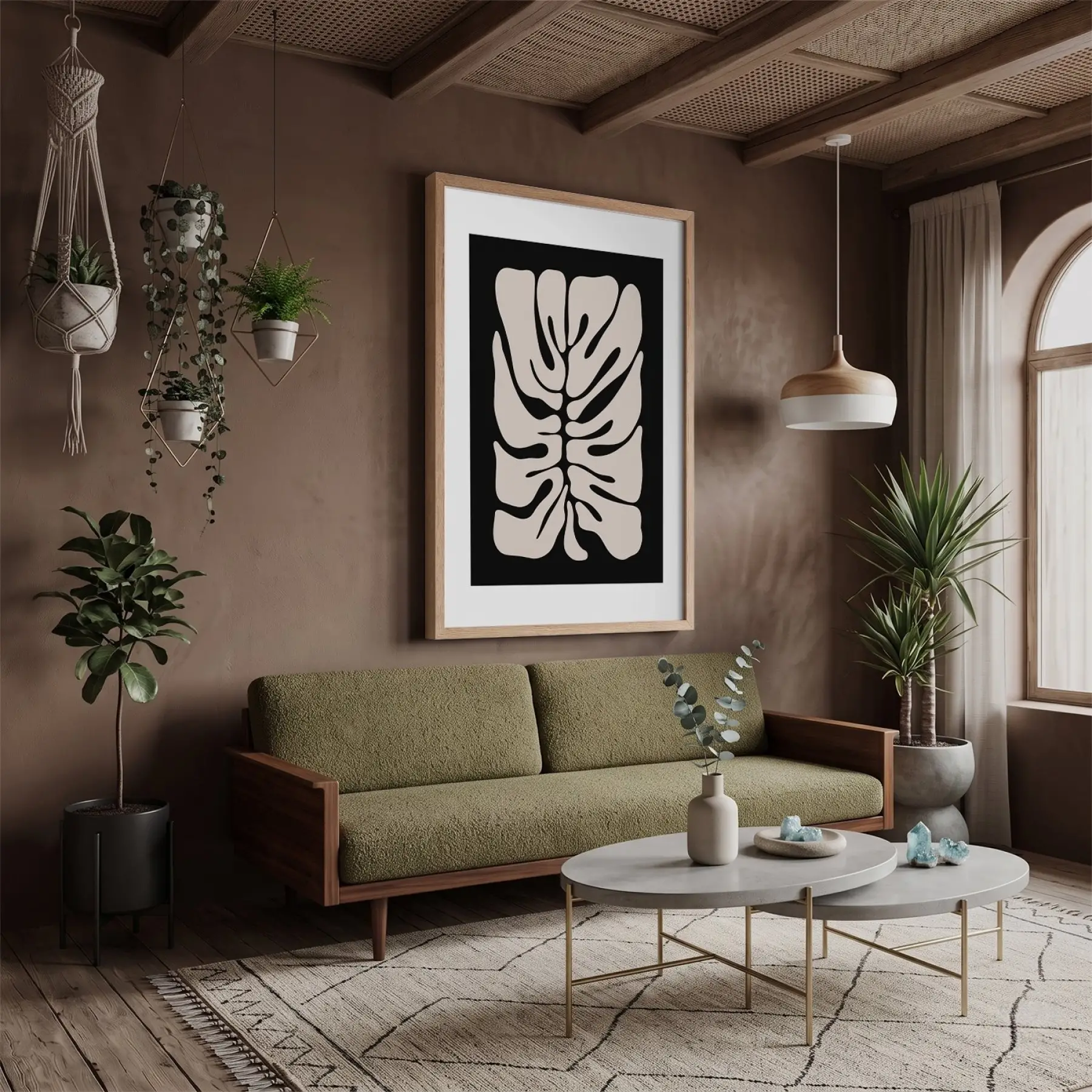 Soyut Monstera Yaprak Sanatı Doğal Ahşap Çerçeveli Tablo Dekorasyonu Poster Obje Ev Aksesuarları