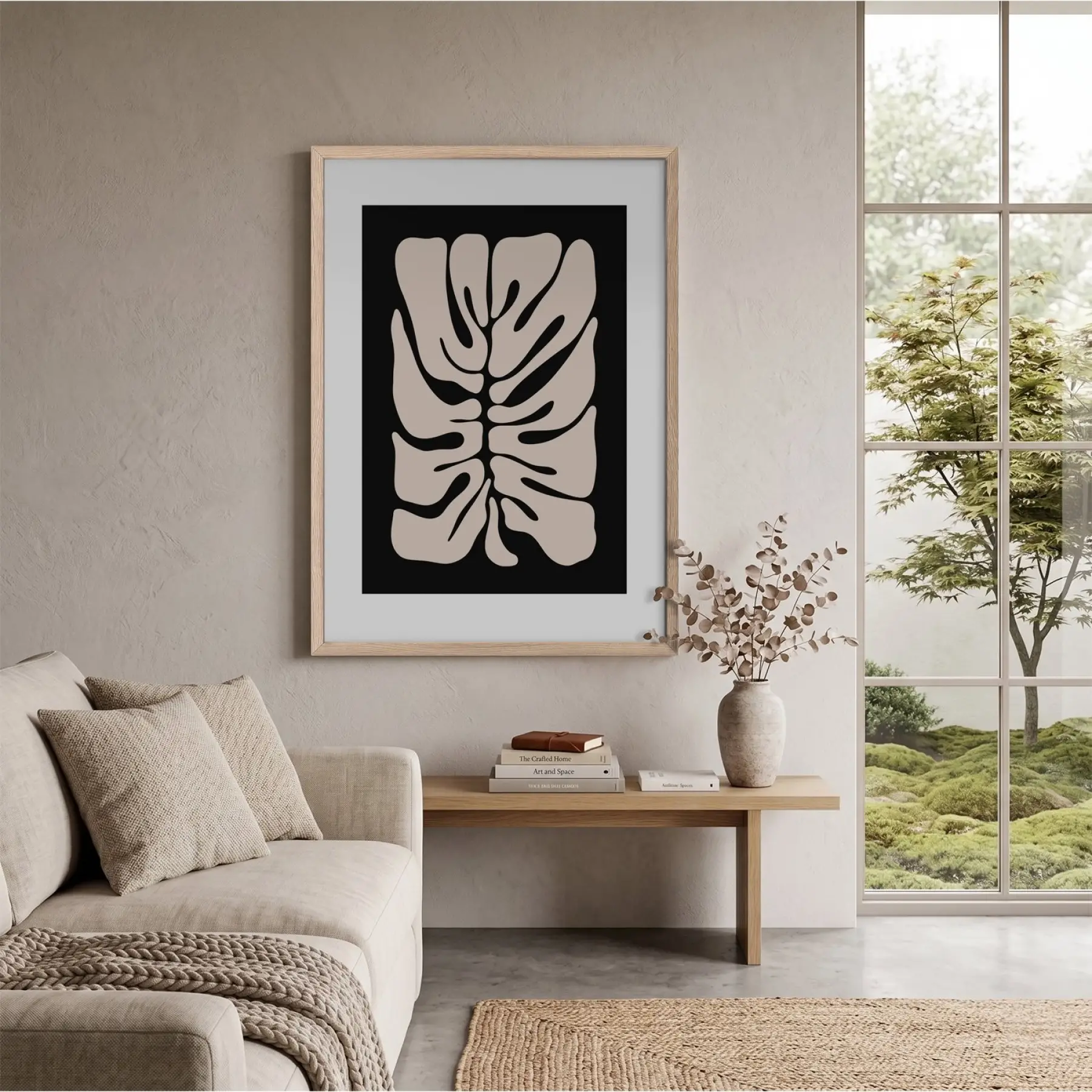 Soyut Monstera Yaprak Sanatı Doğal Ahşap Çerçeveli Tablo Dekorasyonu Poster Obje Ev Aksesuarları