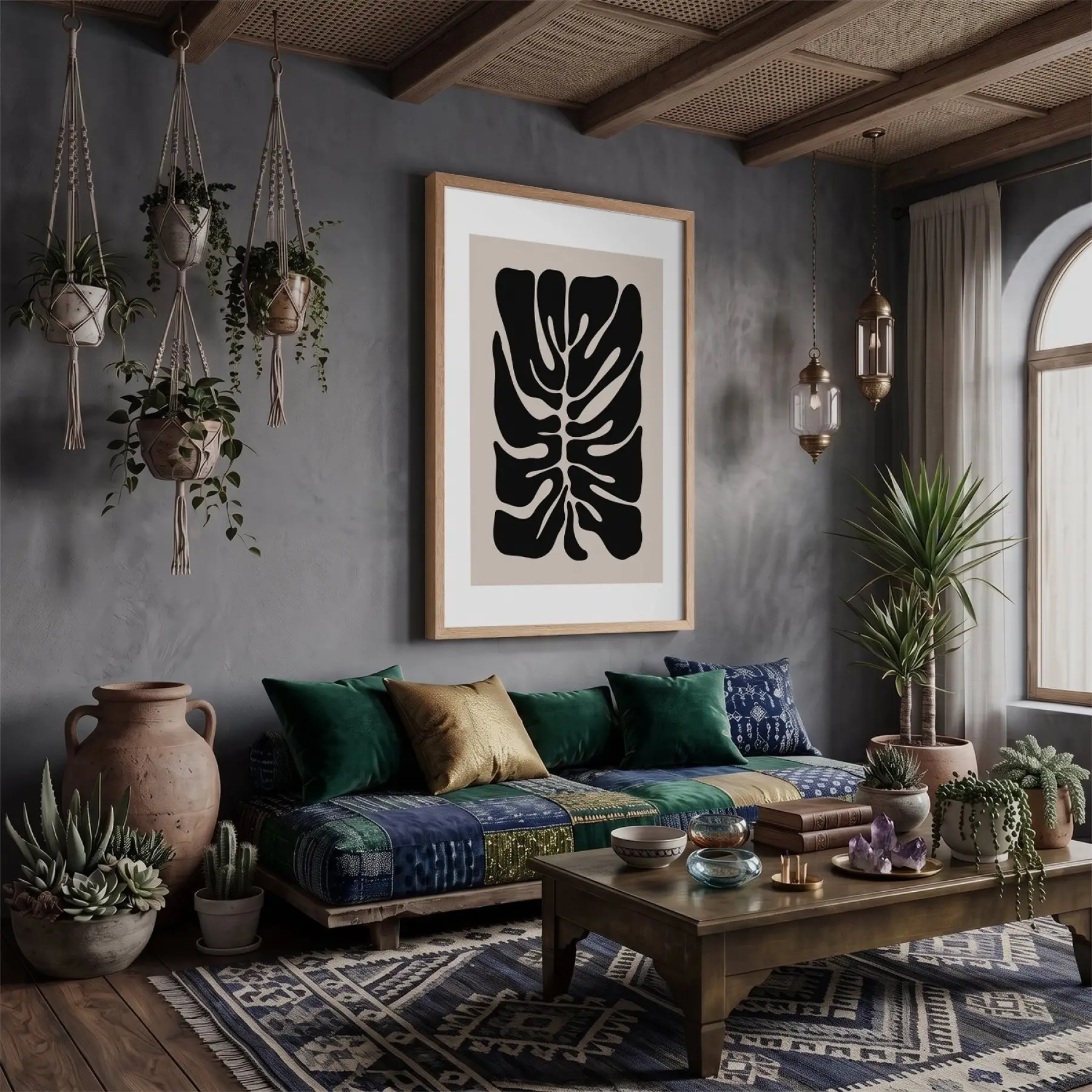 Modern Yaprak Formu Doğal Ahşap Çerçeveli Tablo Koridor Ofis Kanvas Görünümlü Salon Oturma