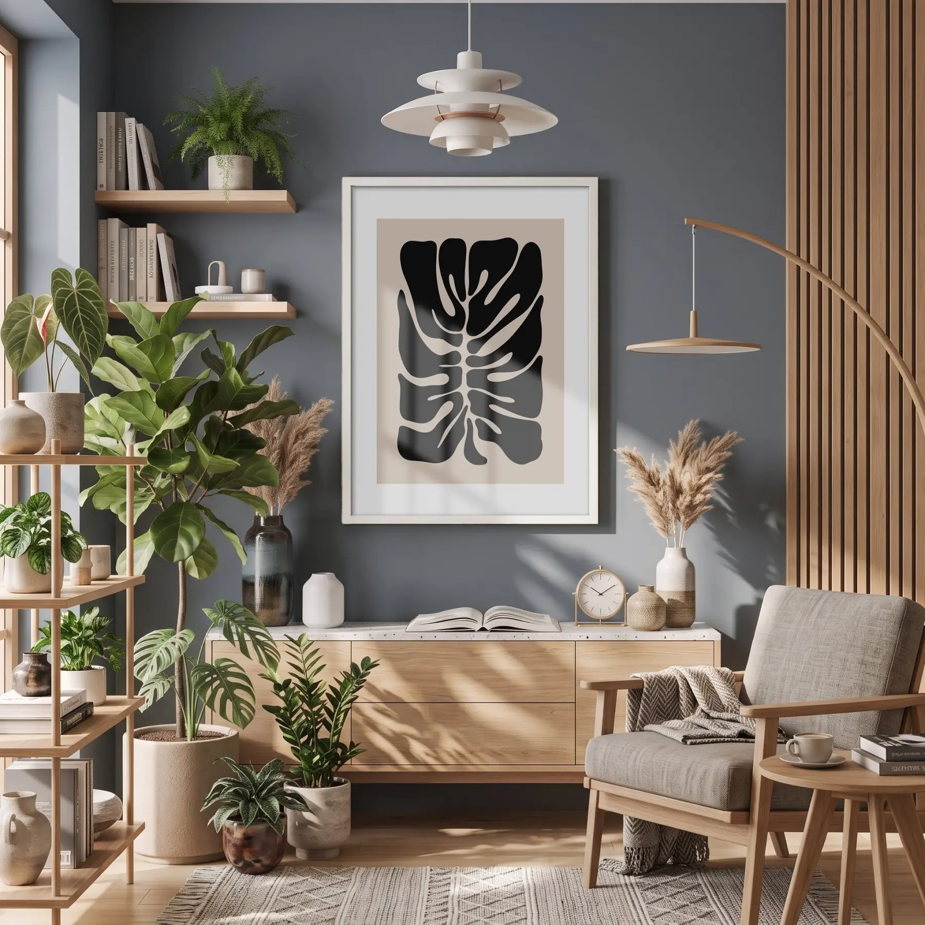 Modern Yaprak Formu Beyaz Ahşap Çerçeveli Tablo Obje Ev Aksesuarları Sanat İç Mekan
