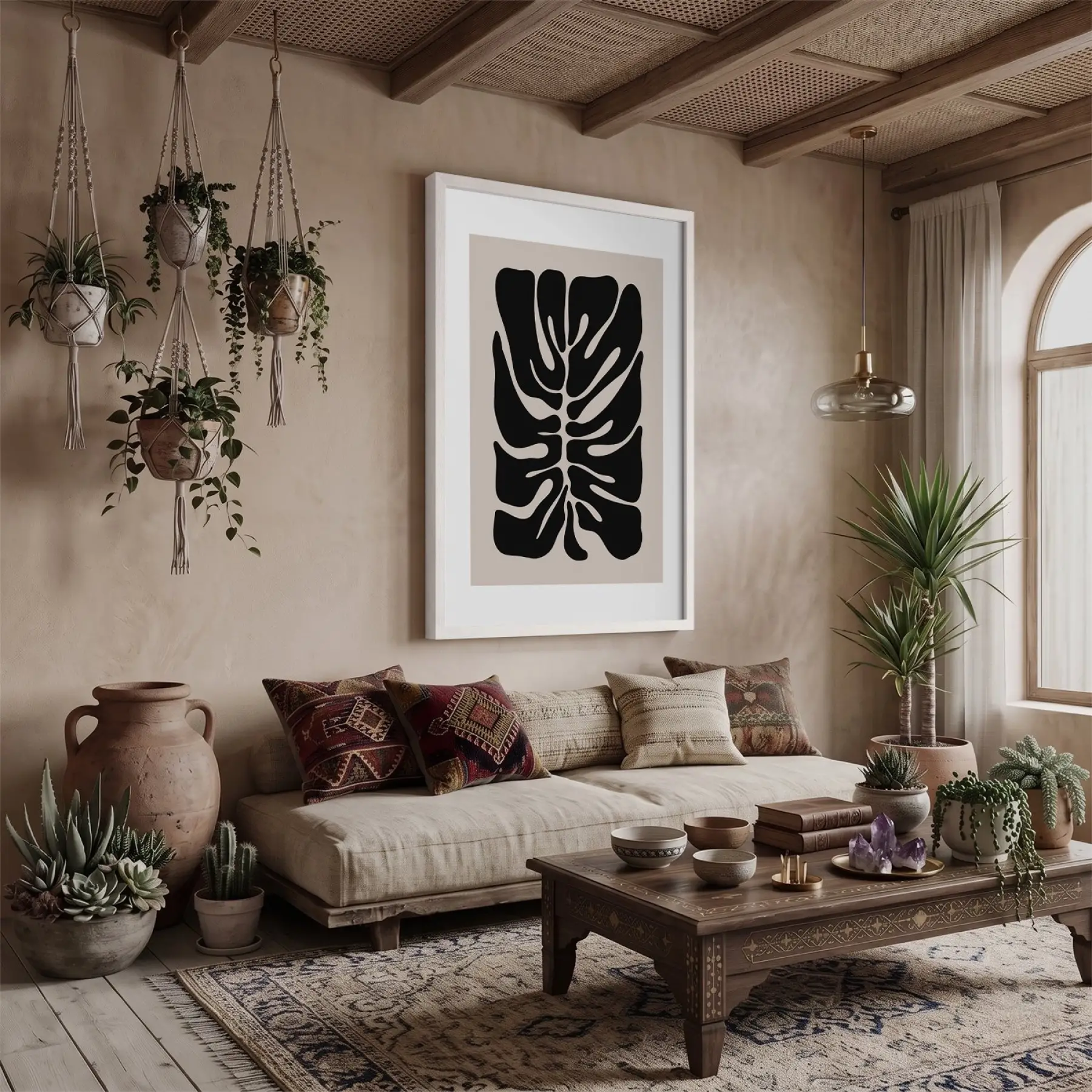 Modern Yaprak Formu Beyaz Ahşap Çerçeveli Tablo Obje Ev Aksesuarları Sanat İç Mekan