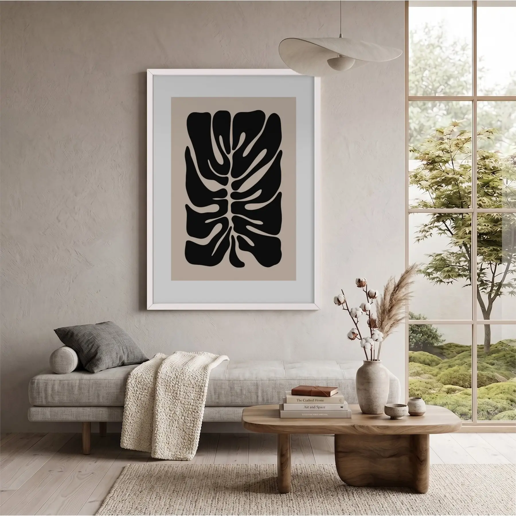 Modern Yaprak Formu Beyaz Ahşap Çerçeveli Tablo Obje Ev Aksesuarları Sanat İç Mekan