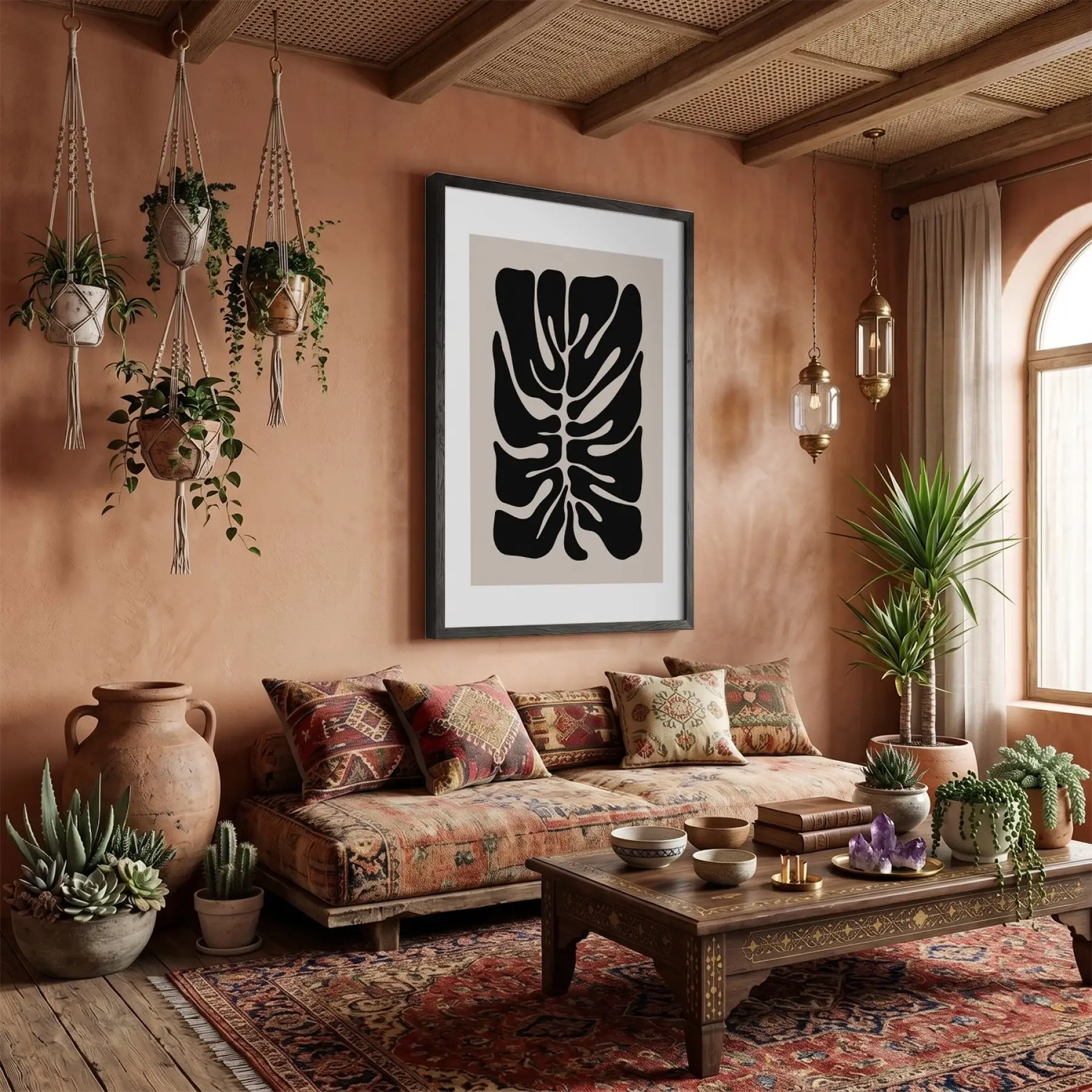 Modern Yaprak Formu Siyah Ahşap Çerçeveli Tablo Odası Duvar Dekoru Poster Obje Ev