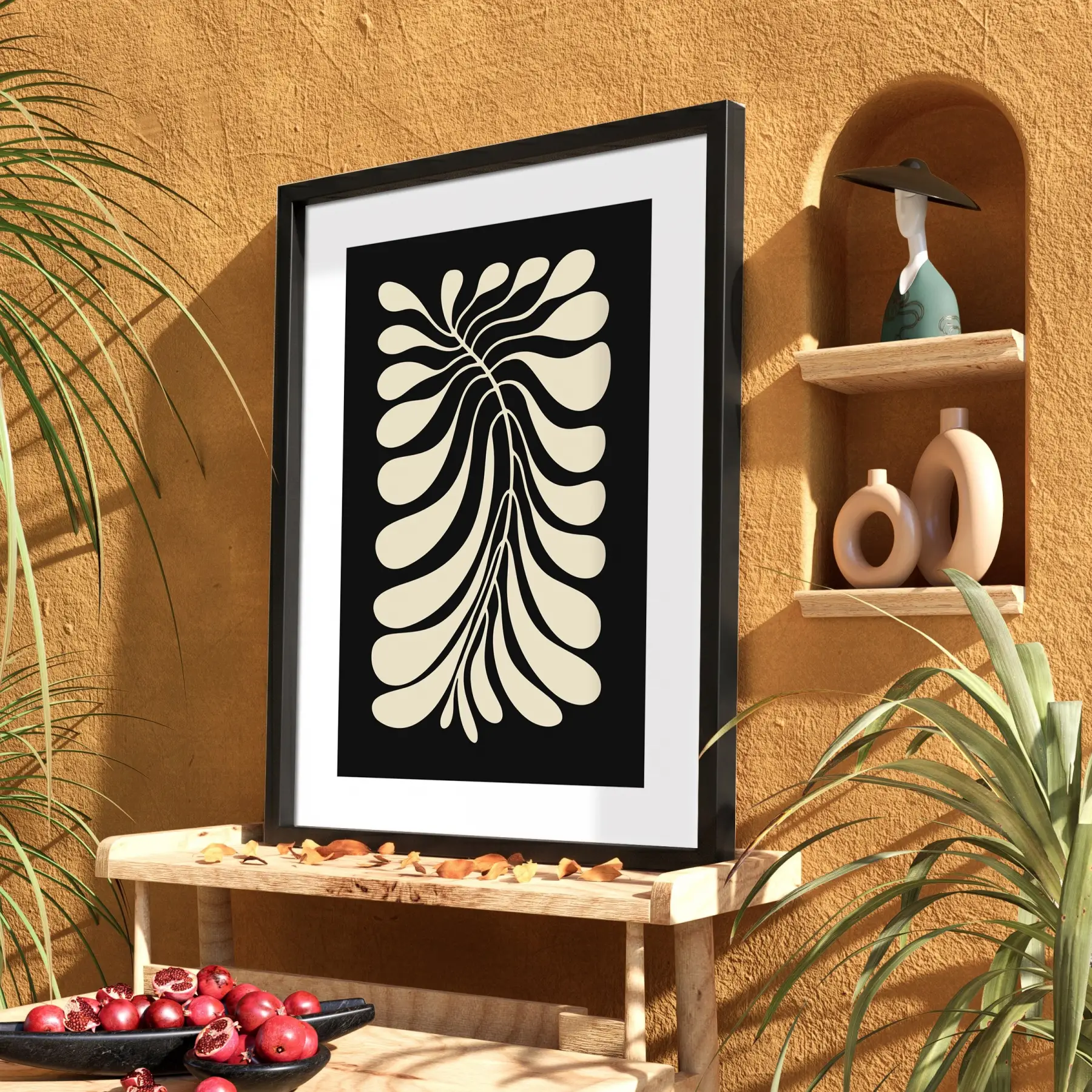 Organik Dal Formu Siyah Ahşap Çerçeveli Tablo Dekoru Poster Obje Ev Aksesuarları Modern