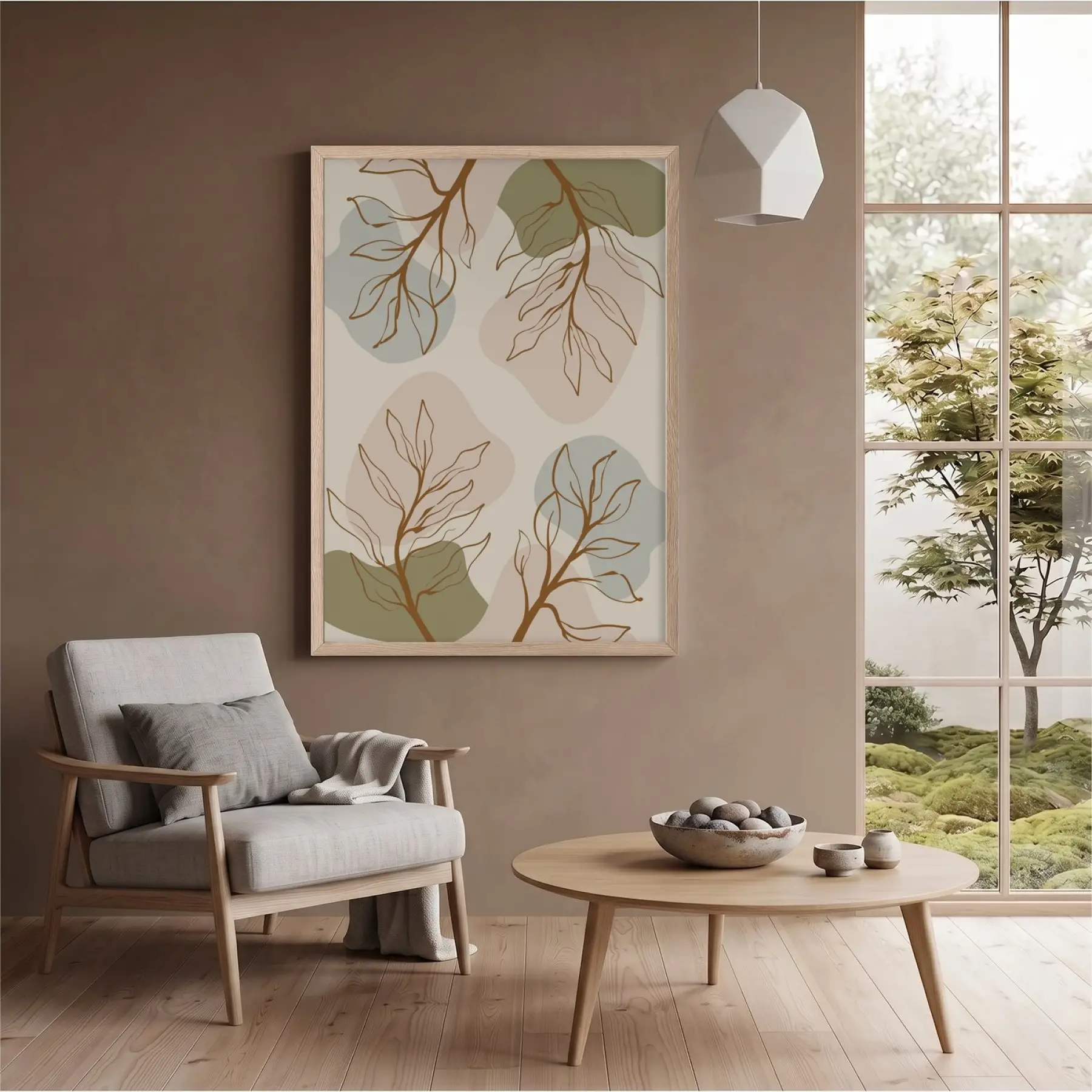 Pastel Botanik Soyut Doğal Ahşap Çerçeveli Tablo Bohem Dekoru Poster Obje Ev Aksesuarları