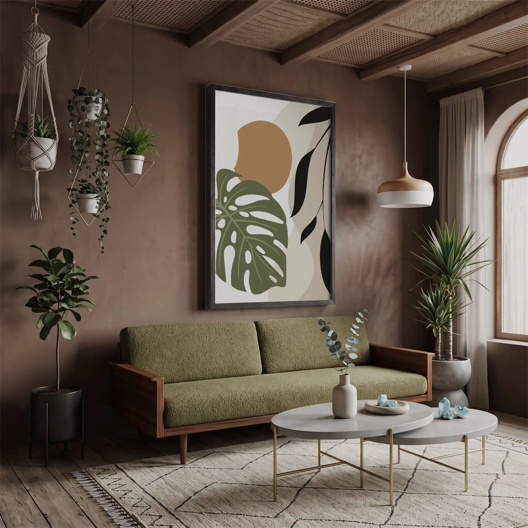 Monstera Soyut Yapraklar Siyah Ahşap Çerçeveli Tablo Dekorasyonu Poster Obje Ev Aksesuarları Modern