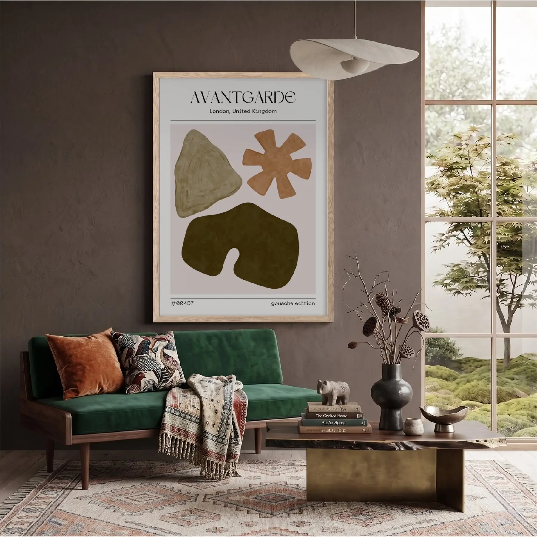 Avantgarde Organik Şekiller Doğal Ahşap Çerçeveli Tablo Duvar Dekoru Poster Obje Ev Aksesuarları