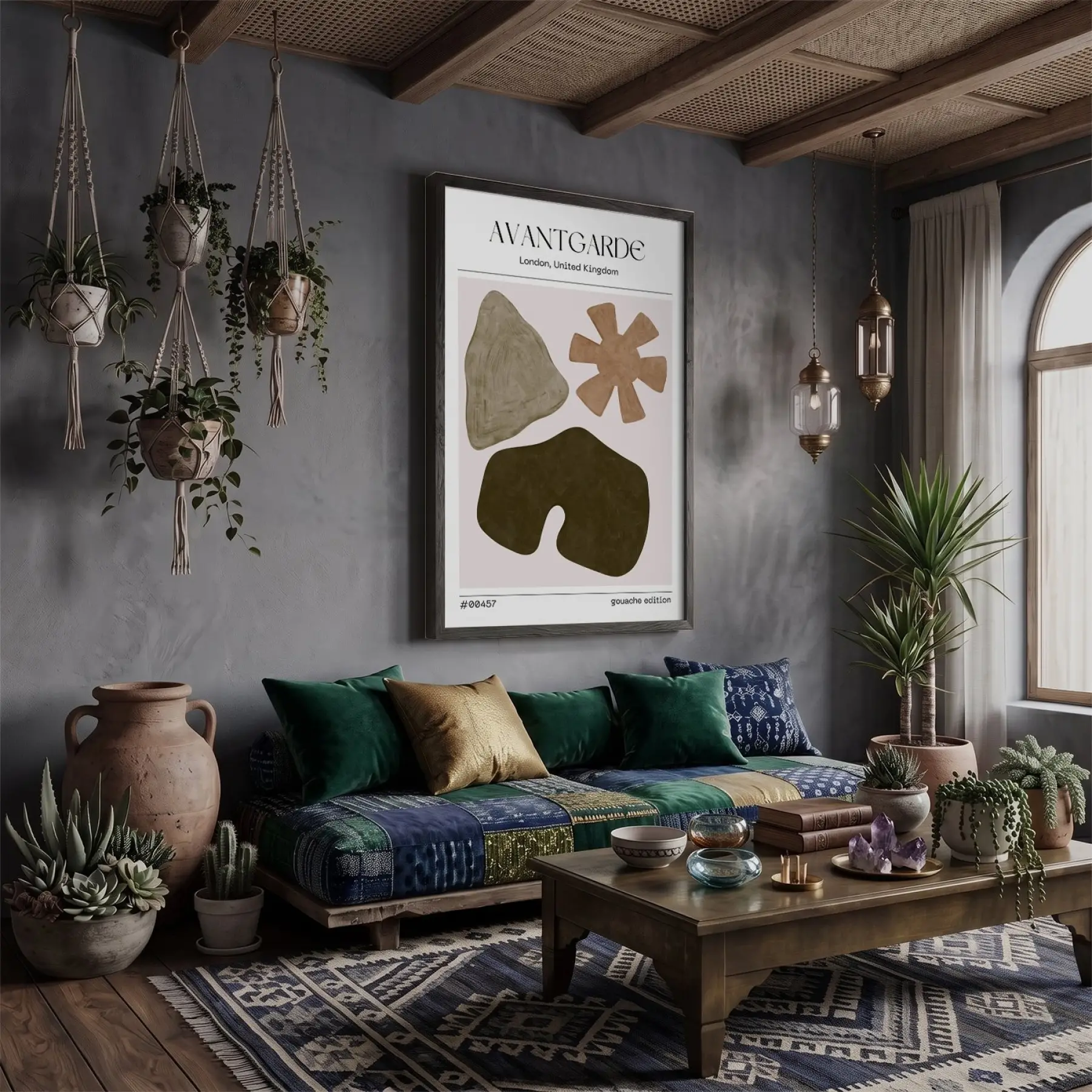 Avantgarde Organik Şekiller Siyah Ahşap Çerçeveli Tablo Dekoratif Obje Ev Aksesuarları Modern Sanat
