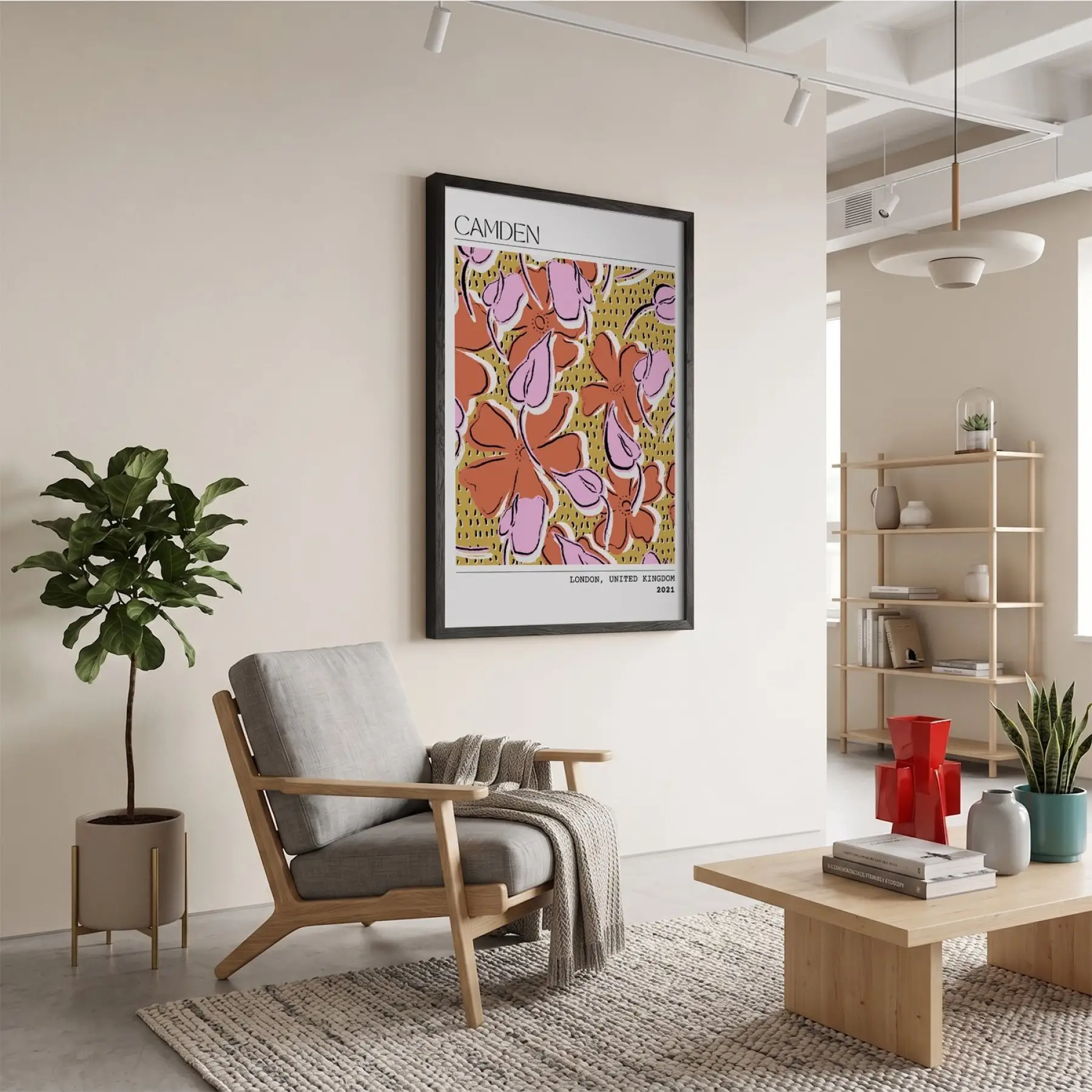 Canlı Floral Soyut Sanat Siyah Ahşap Çerçeveli Tablo Bohem Mekan Yatak Koridor Ofis