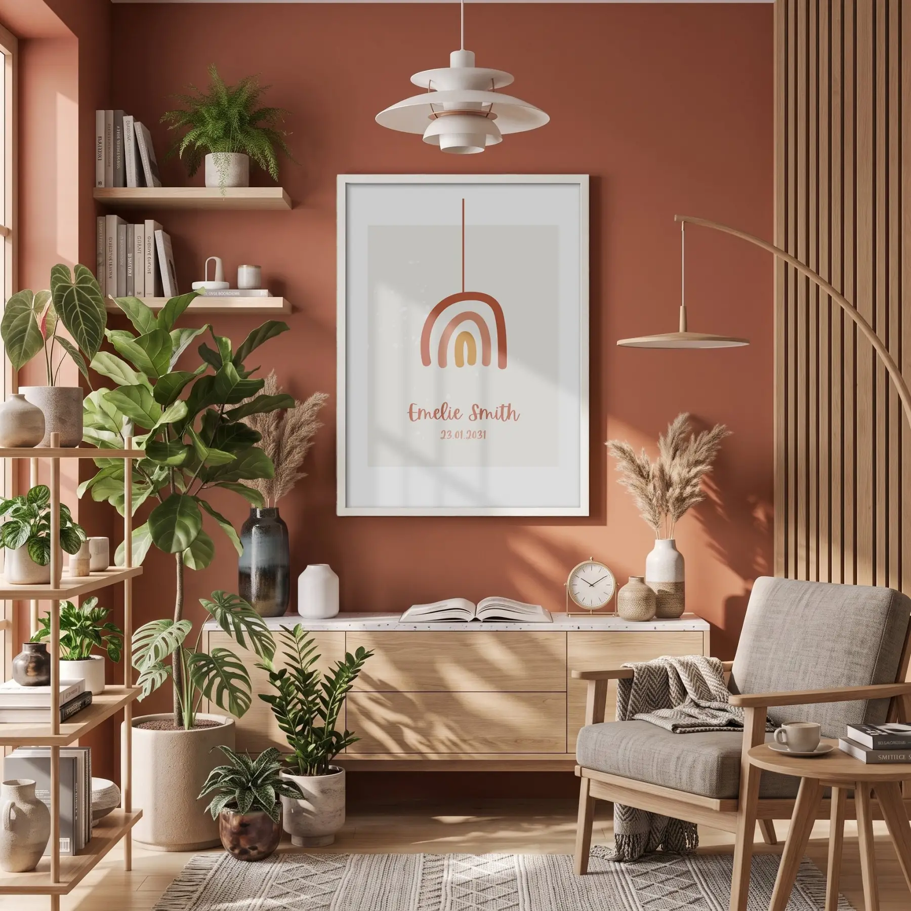 Minimalist Gökkuşağı İsim Tablosu Beyaz Ahşap Çerçeveli Ev Aksesuarları Modern Sanat İç Mekan