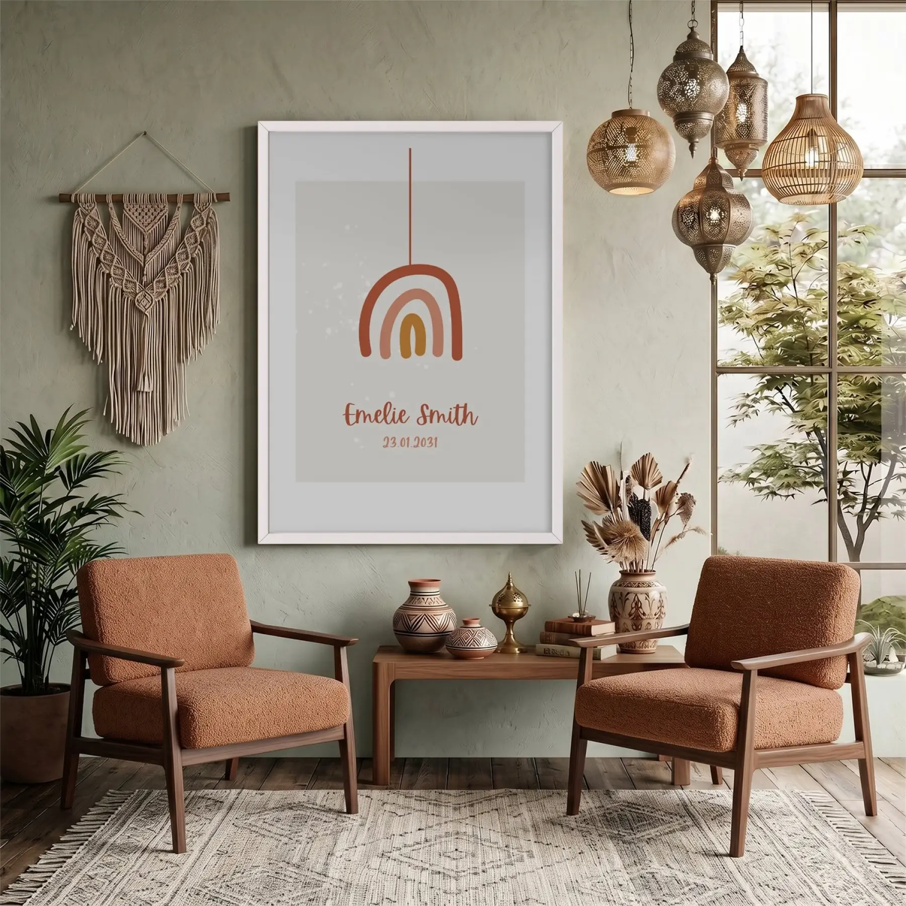 Minimalist Gökkuşağı İsim Tablosu Beyaz Ahşap Çerçeveli Ev Aksesuarları Modern Sanat İç Mekan